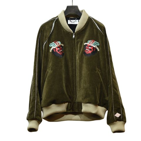 VELVETEEN YAMA KING EMBROIDERED SOUVENIR JKT (OLIVE)｜閻魔大王 スーベニアジャケット・スカジャン 別珍｜PD25AJ07