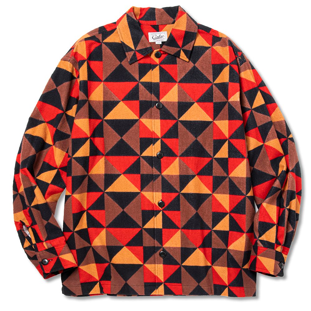 CALEE - Geometric pattern over silhouette L/S shirt (Red) / ジオ