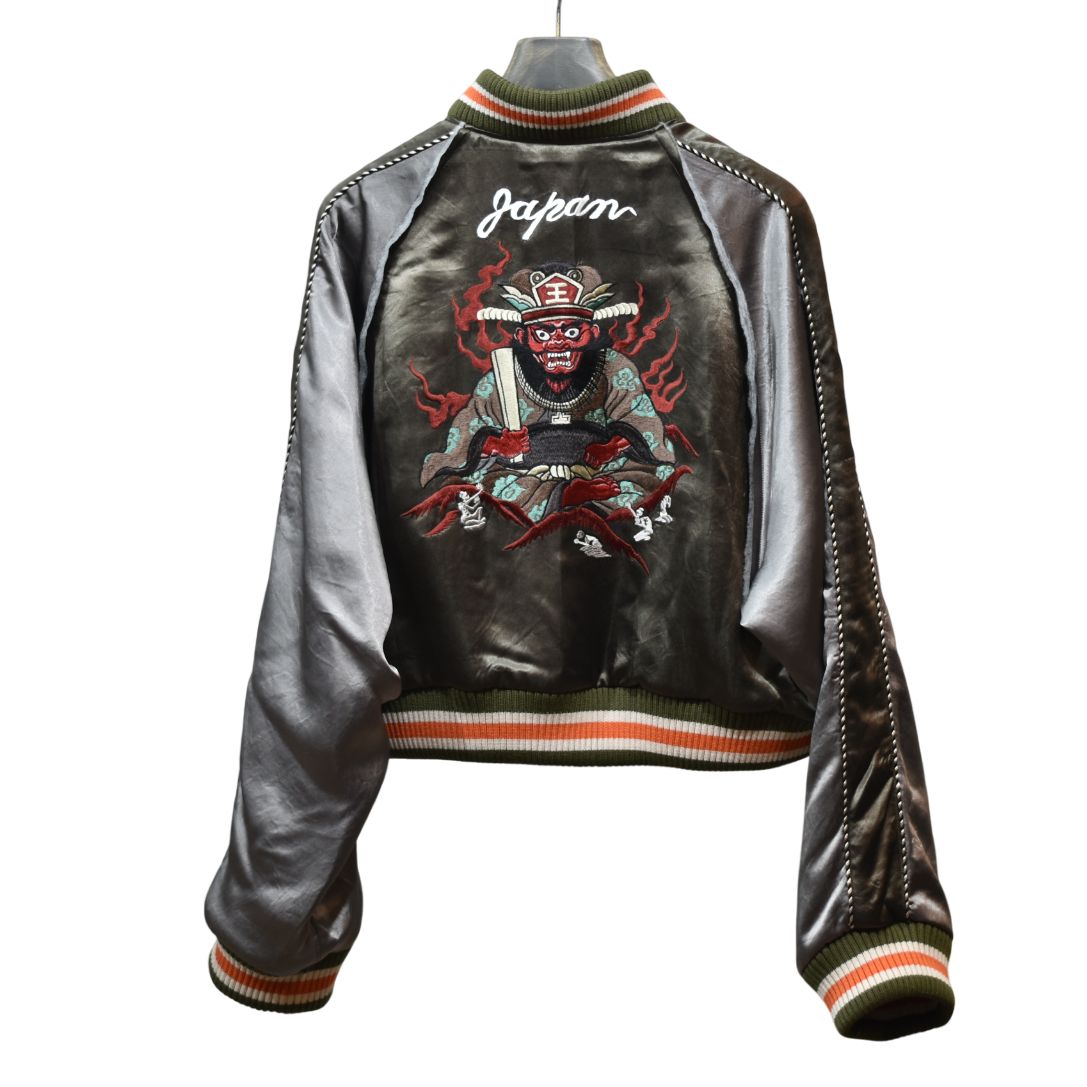 CROPPED YAMA KING EMBROIDERED SOUVENIR JKT (OLIVE)｜閻魔大王 スーベニアジャケット・スカジャン ショート丈・短丈｜PD25AW02