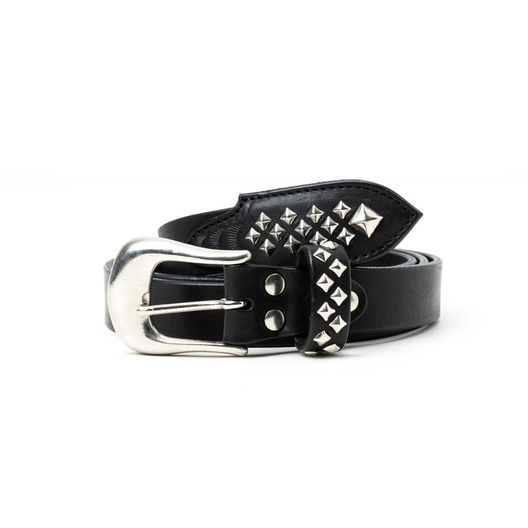 CALEE - STUDS LEATHER NARROW BELT (BLACK) / スタッズ レザー