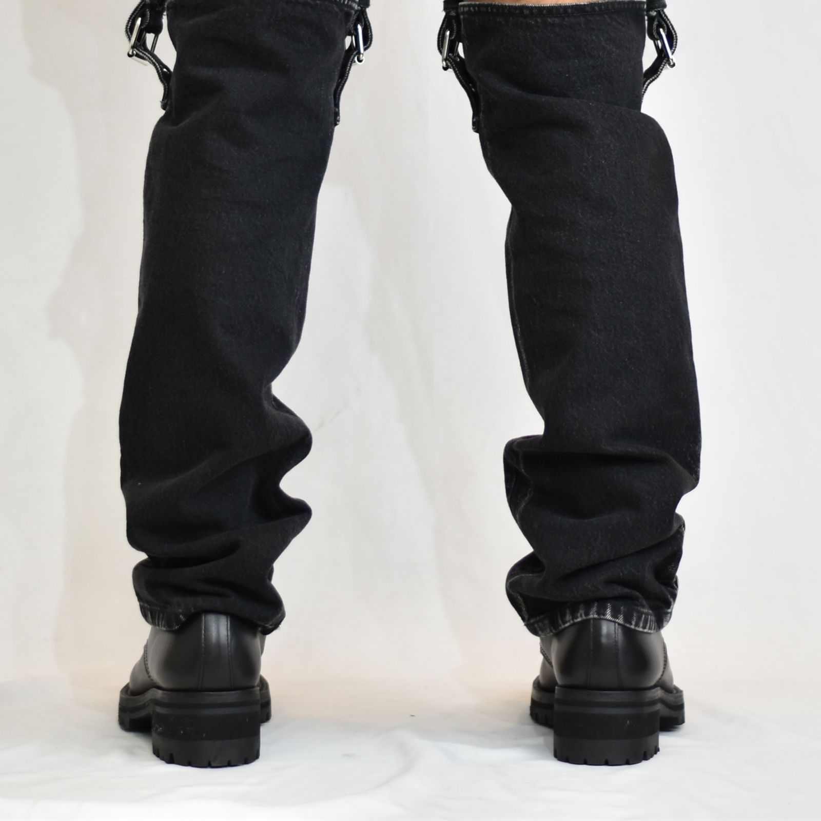 Washed denim detachable pants”
