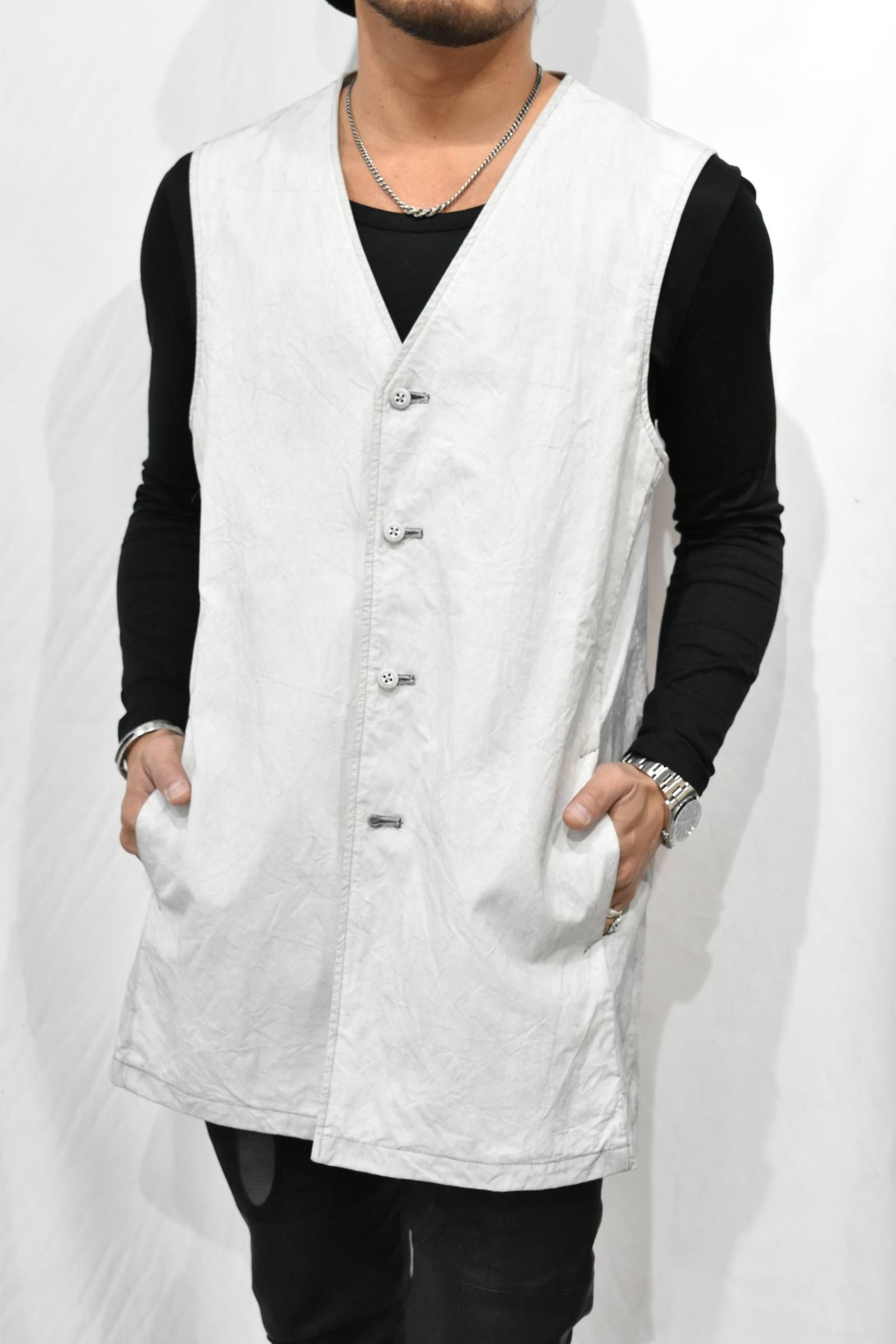 黒汚し加工 ロングベスト