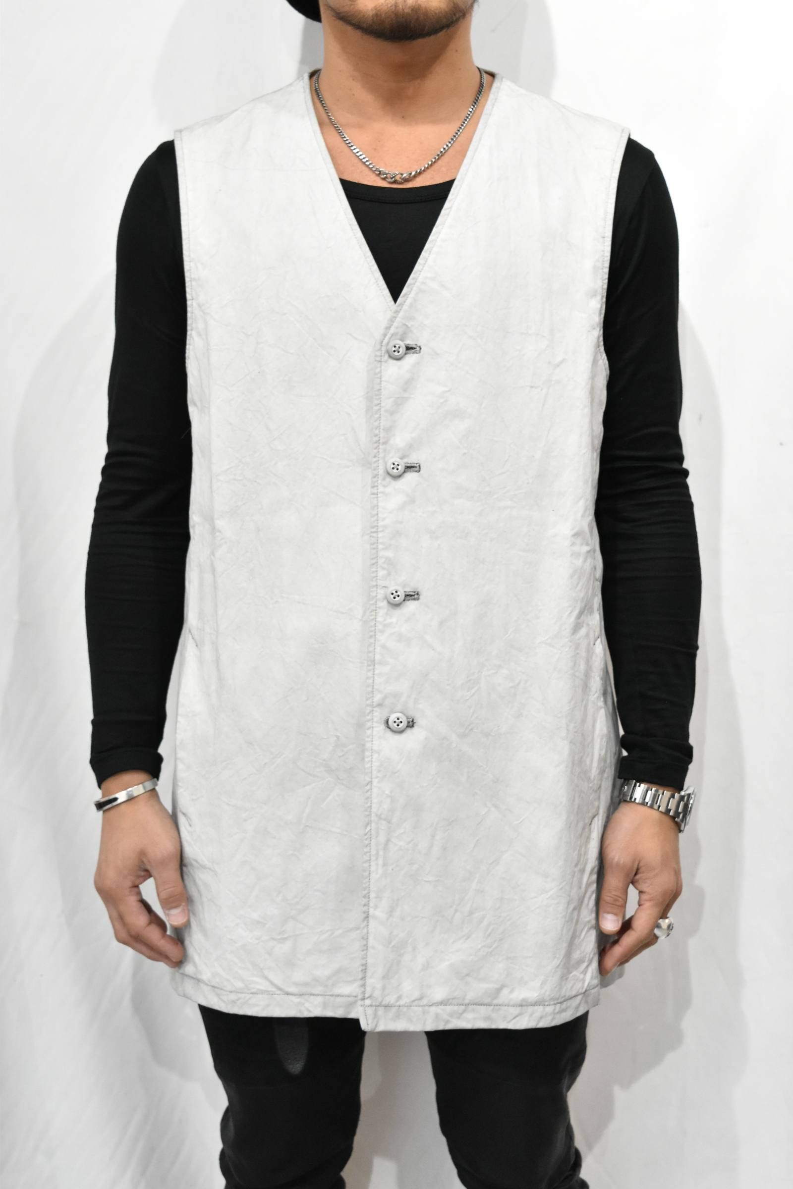 黒汚し加工 ロングベスト