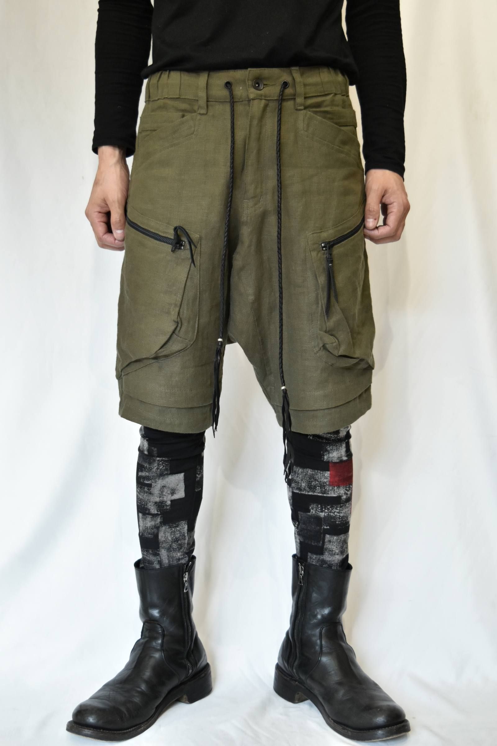激安の | (Khaki) Shorts Cargo Linen - KMRii chord store online パンツ