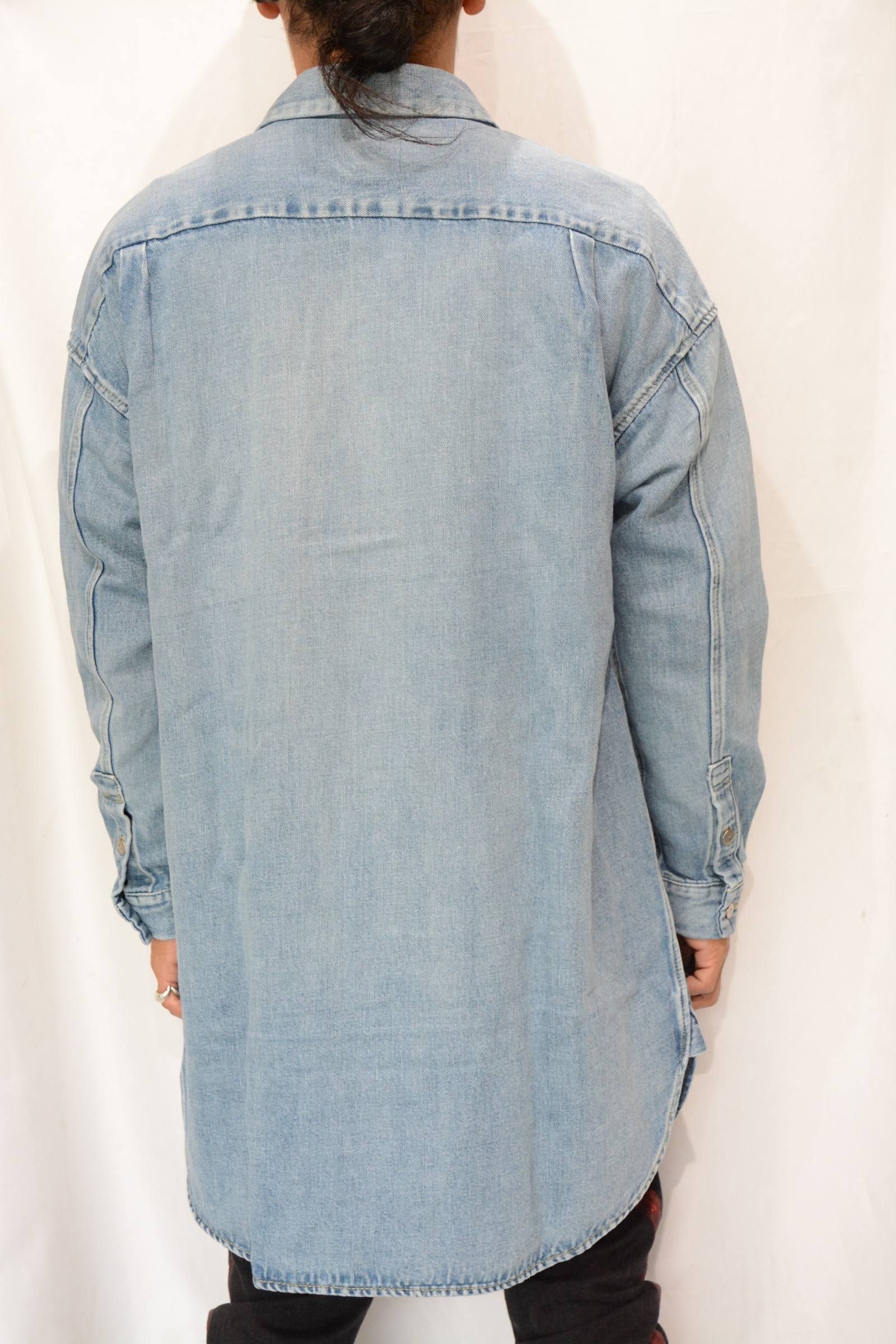コットンリネン デニム ロングシャツ