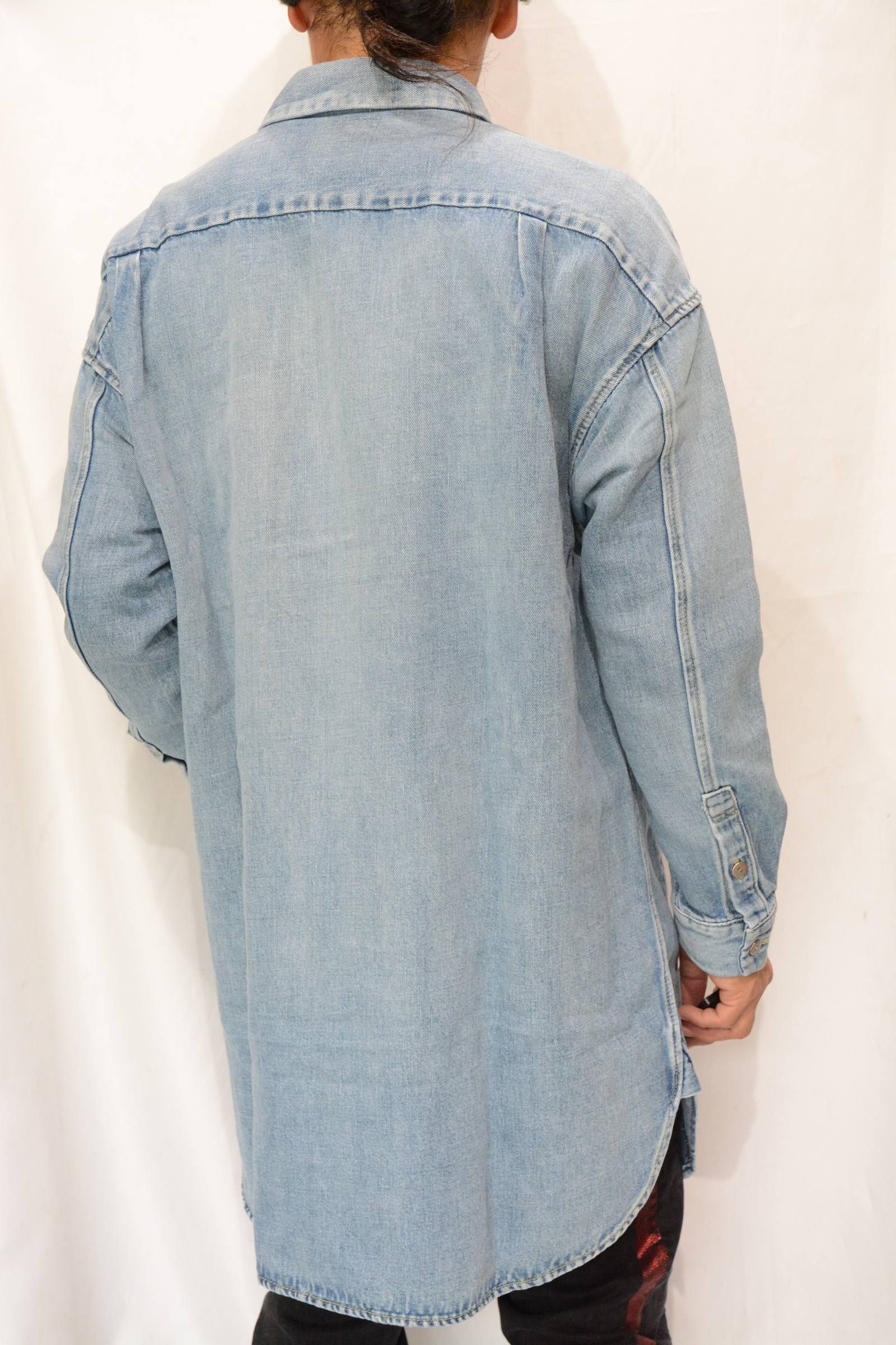 コットンリネン デニム ロングシャツ