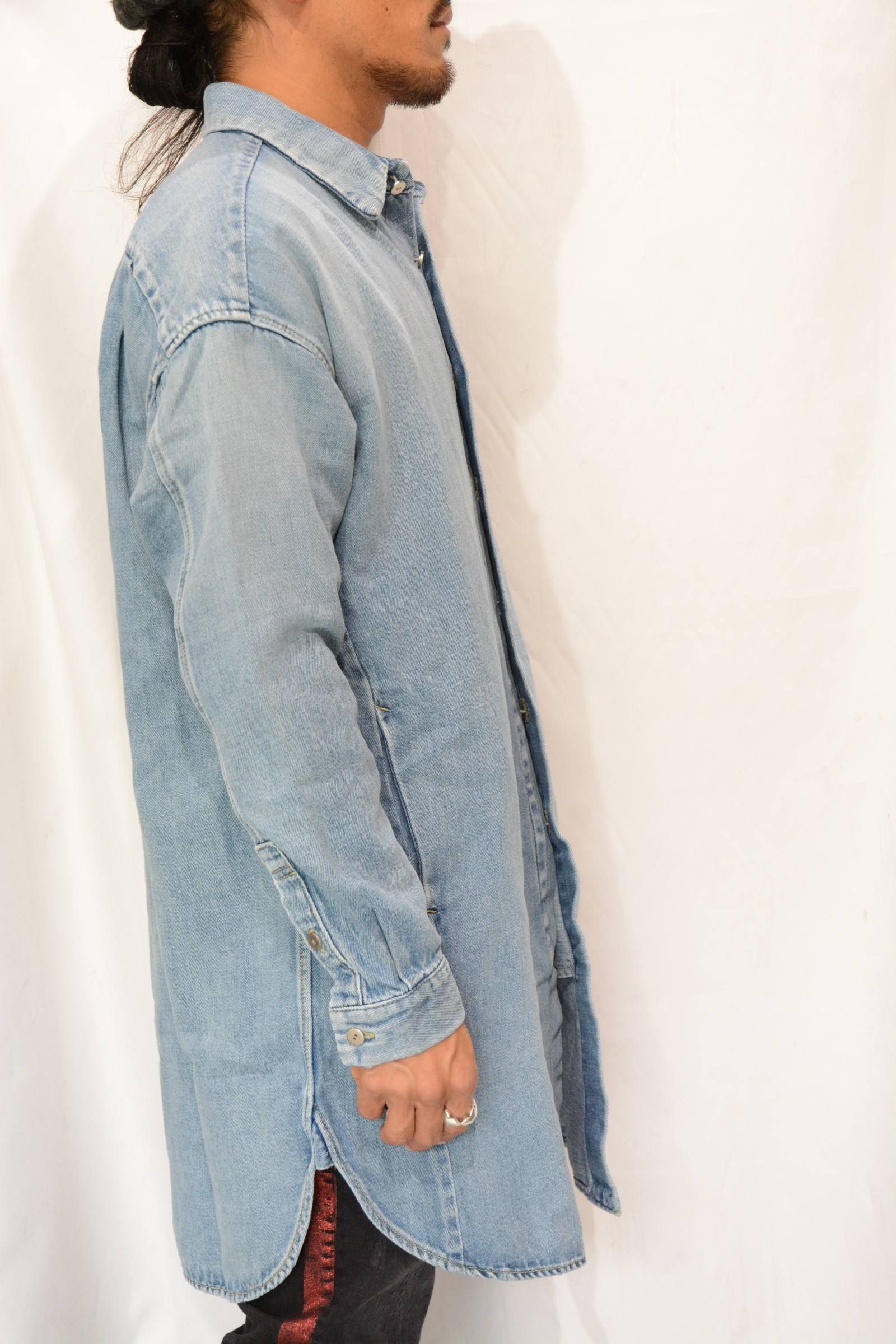 コットンリネン デニム ロングシャツ