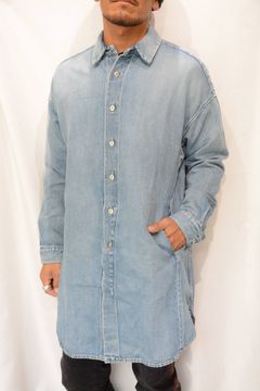 コットンリネン デニム ロングシャツ