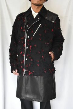 チェックジャガード + ジャパンホースレザー コート