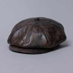Crush Finish Casquette "OLDBOY" (BLACK core brown) / ヴィンテージタイプ レザーキャスケット