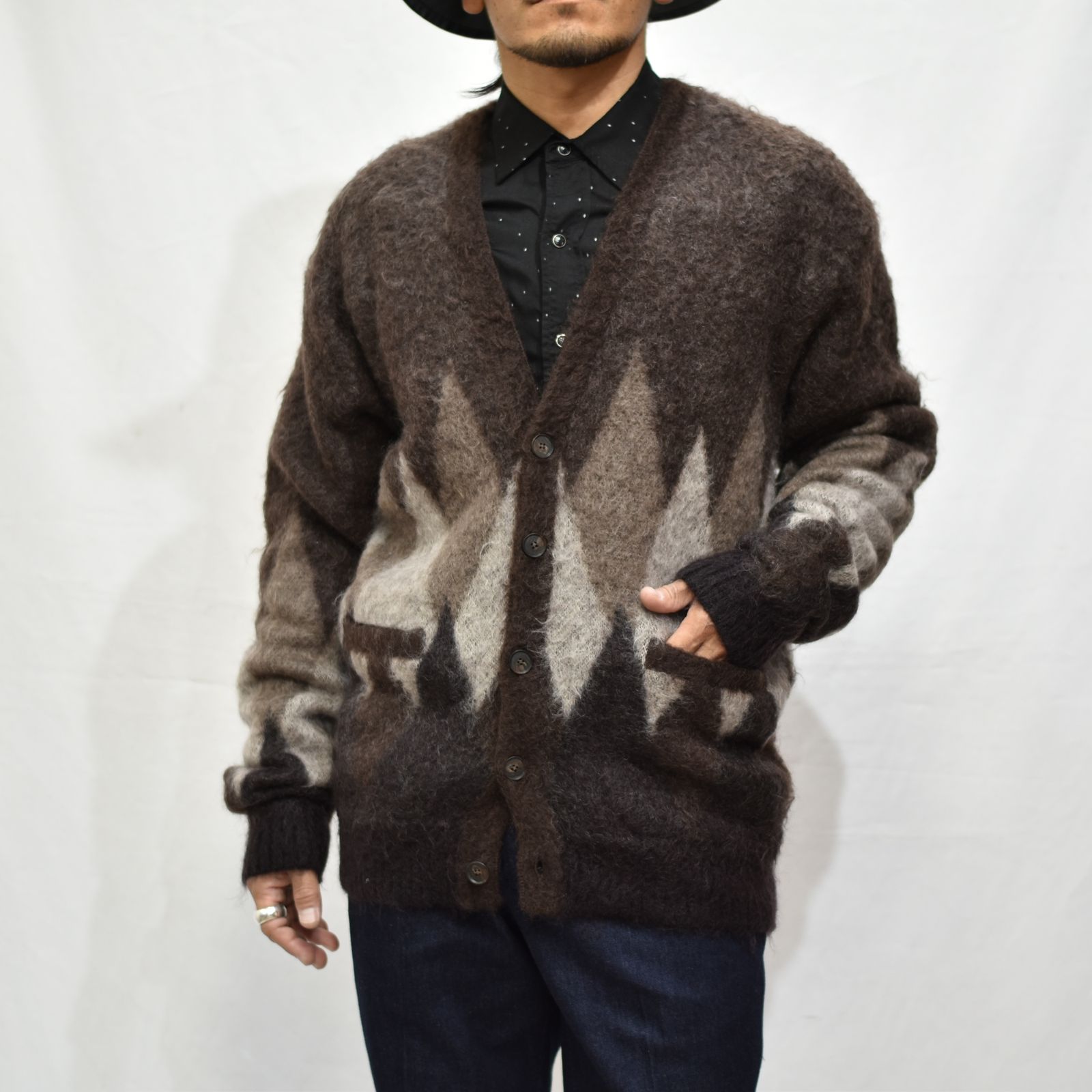 MINEDENIM - Kid Mohair Argyle Knit Long Cardigan | chord online store