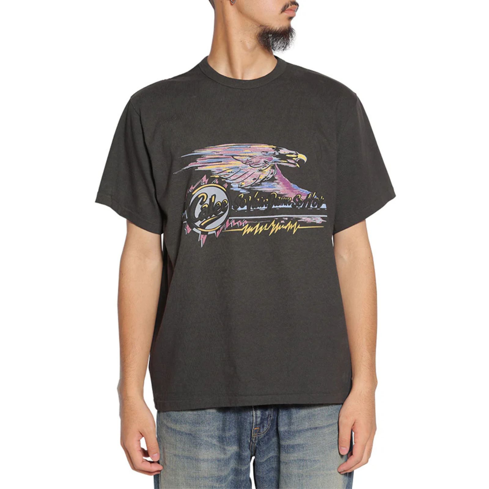 BINDER NECK EAGLE LOGO VINTAGE TEE ＜NATURALLY PAINT DESIGN＞ (BLACK) / プリントTシャツ