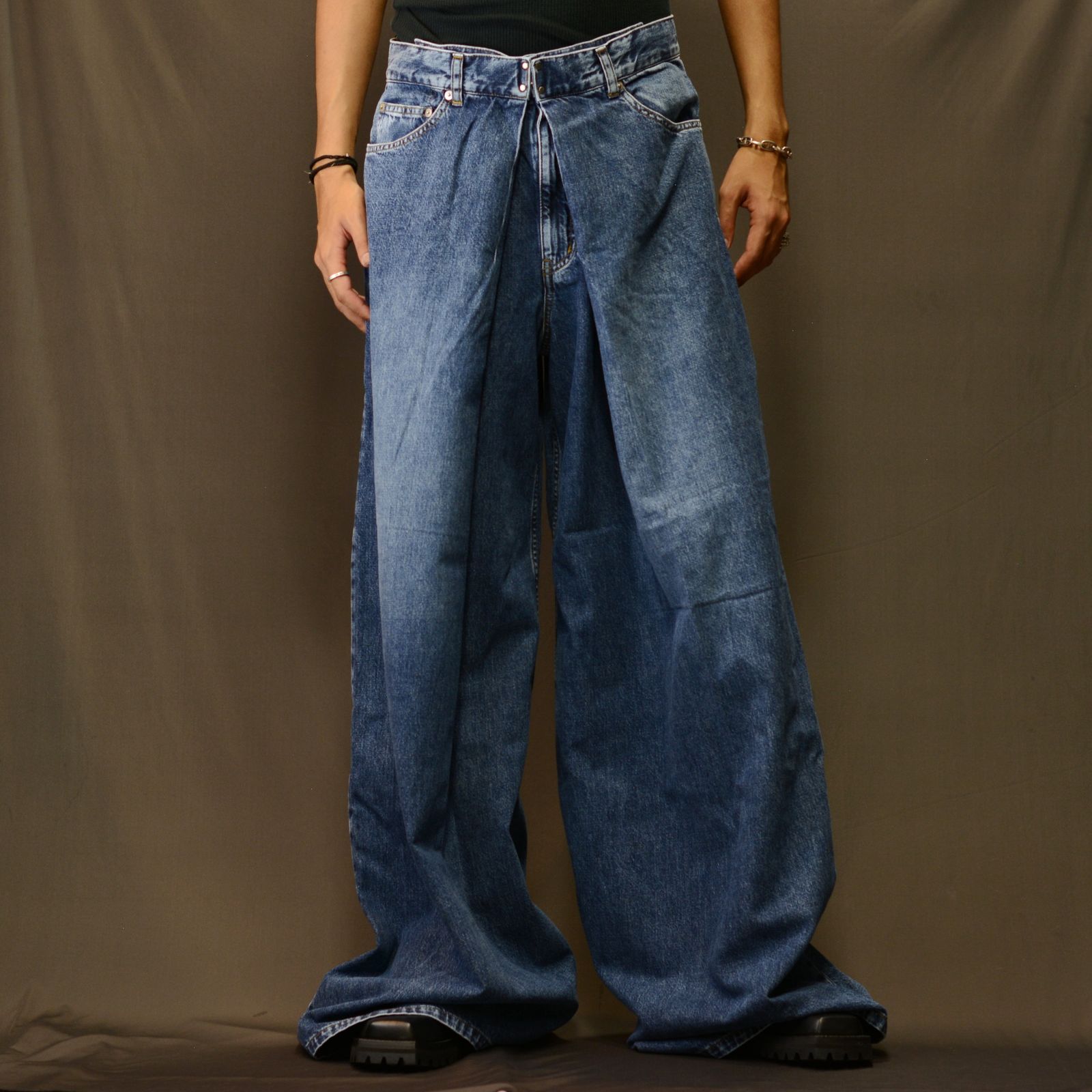 JOHNLAWRENCESULLIVAN - Washed denim super wide pants （BLACK