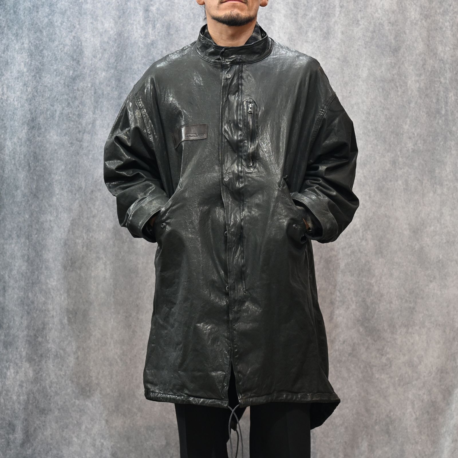 JAPANステア ミモザ鞣し製品染め モッズコート （BLACK）｜2176-01