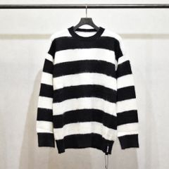 ウールナイロンモヘアアクリルニット ボーダー柄 （BLACK×WHITE）