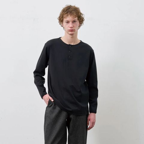 HENLEY NECK L/S TEE （BLACK）｜ ヘンリーネック ロングスリーブ （ブラック） 602-261-15