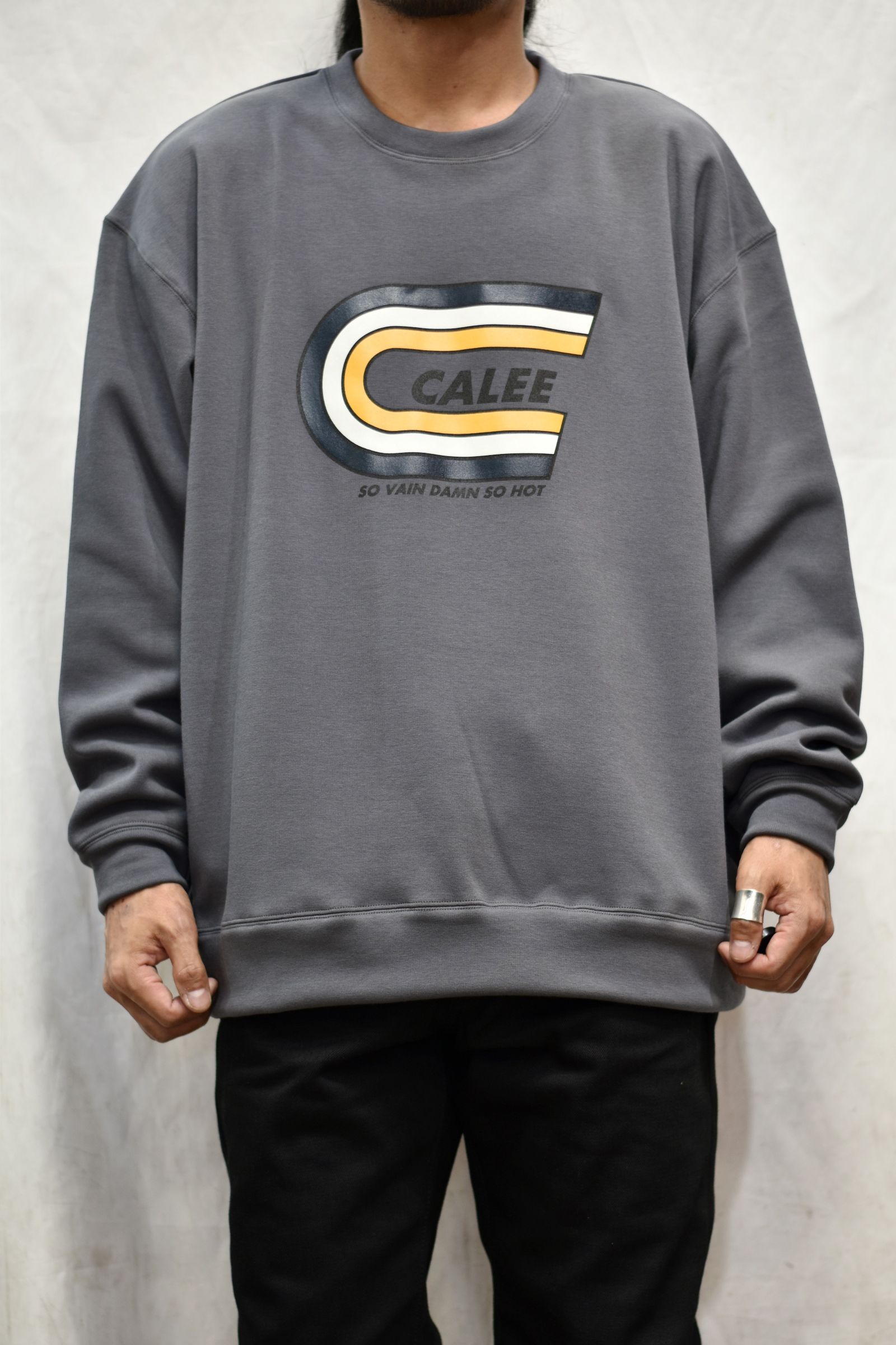 CALEE - BOMBER HEAT CREW NECK SWEAT (GRAY) | chord online store