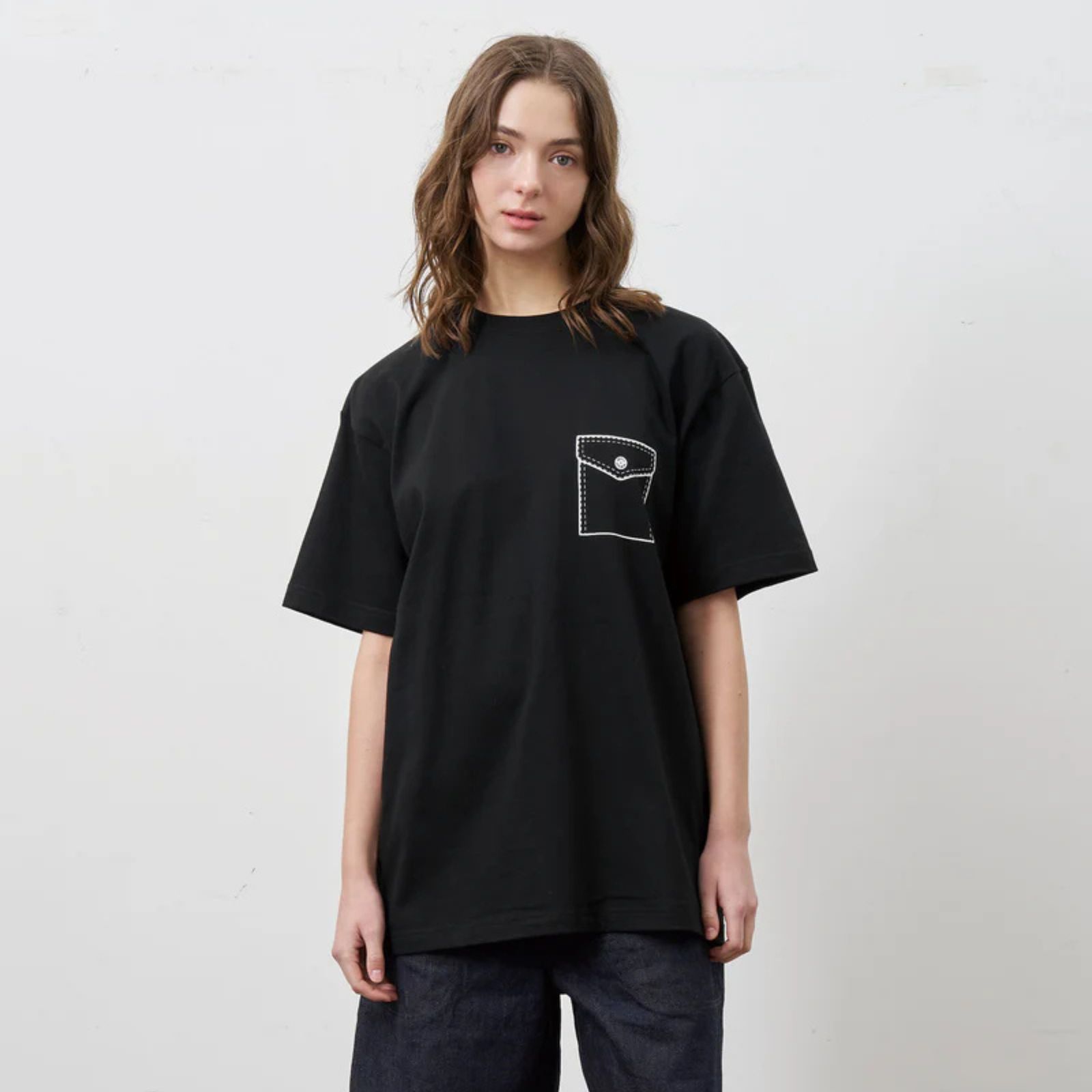 Y1935 FAKE POCKET TEE （BLACK）｜ フェイクポケット プリント Tシャツ （ブラック） 602-261-16