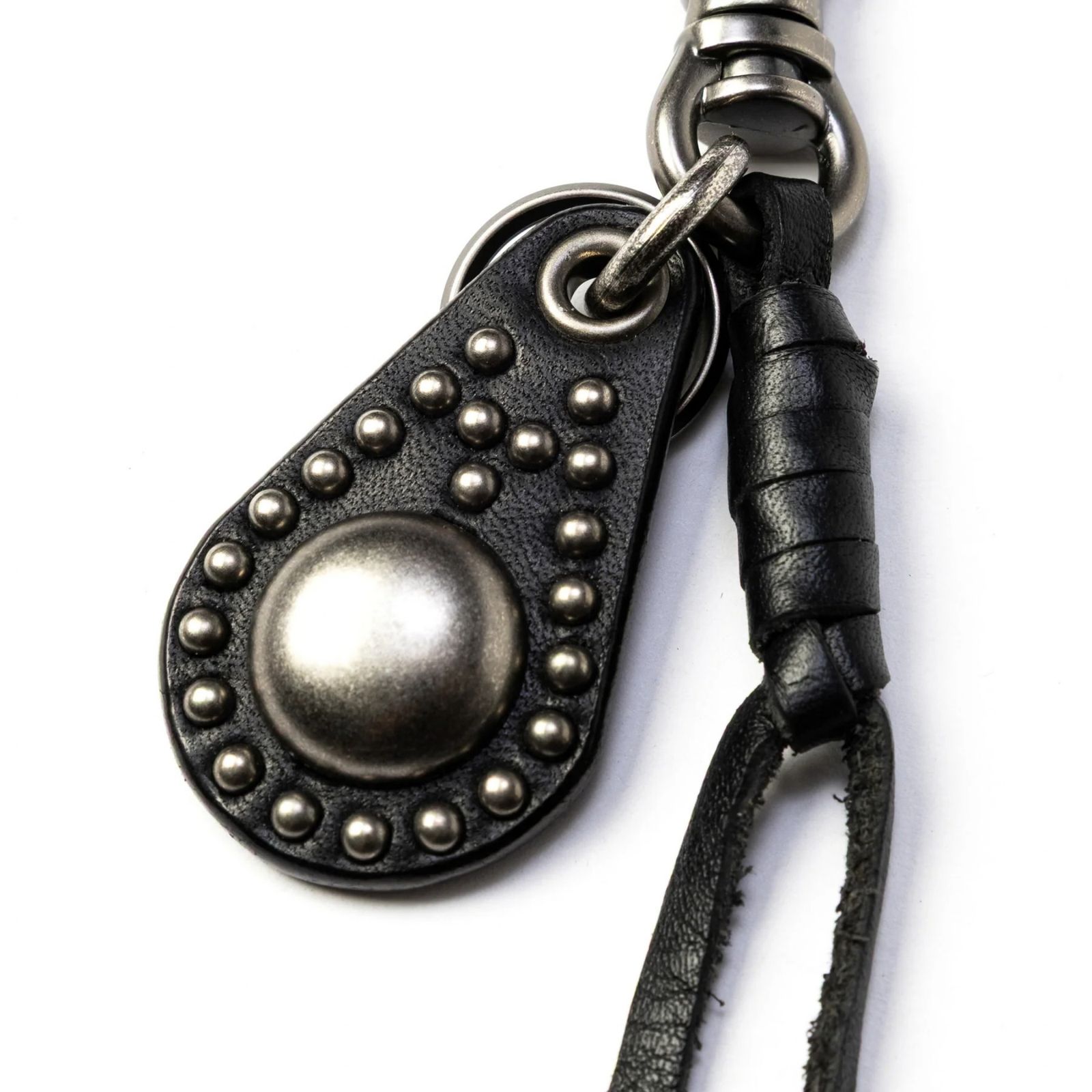 STUDS LEATHER CHARM KEY RING (BLACK)｜スタッズ レザー チャーム キーリング キーホルダー｜CL-26AWLE007