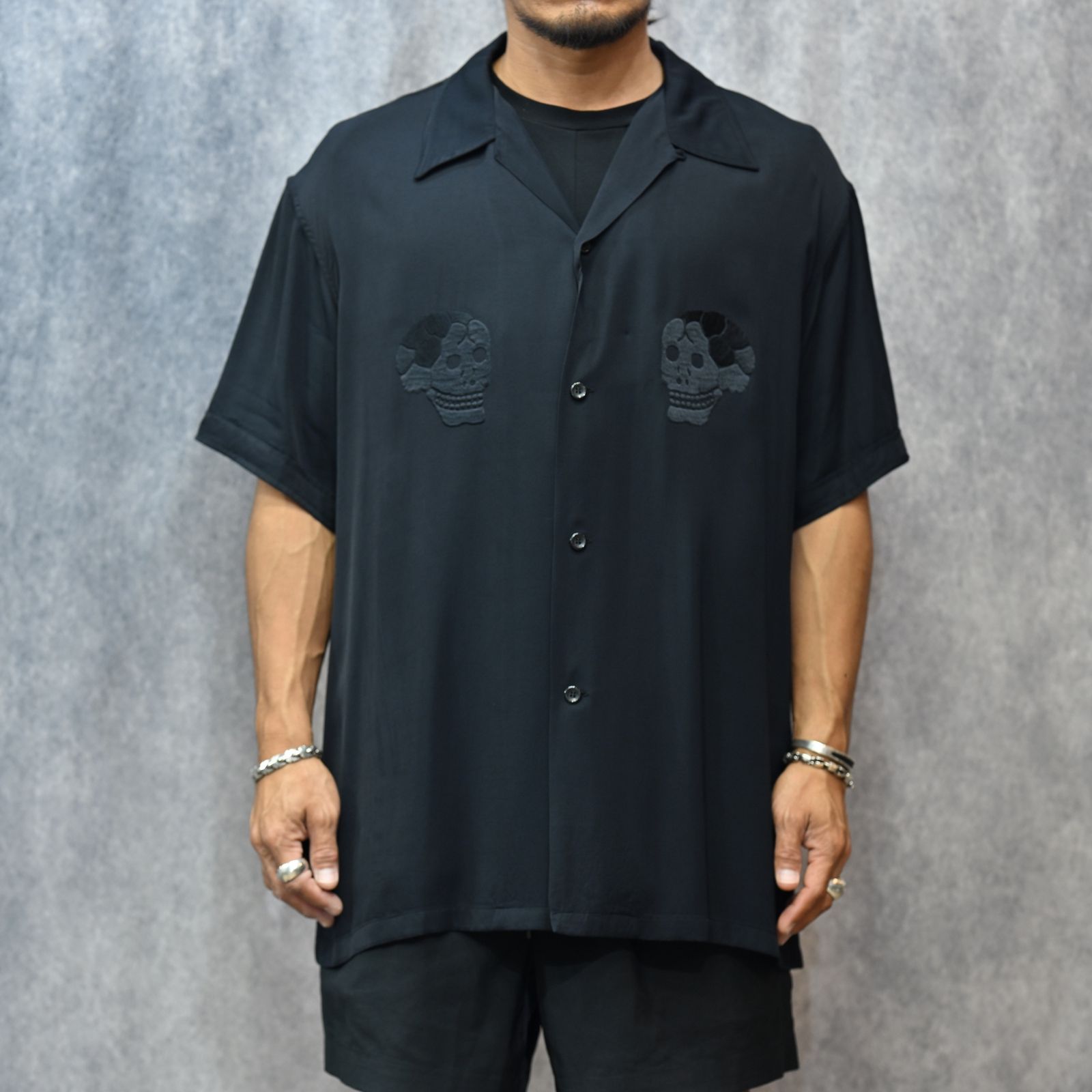SUKASHIRT （BLACK） /  半袖シャツ スカシャツ （ブラック） YM-B55-215-1