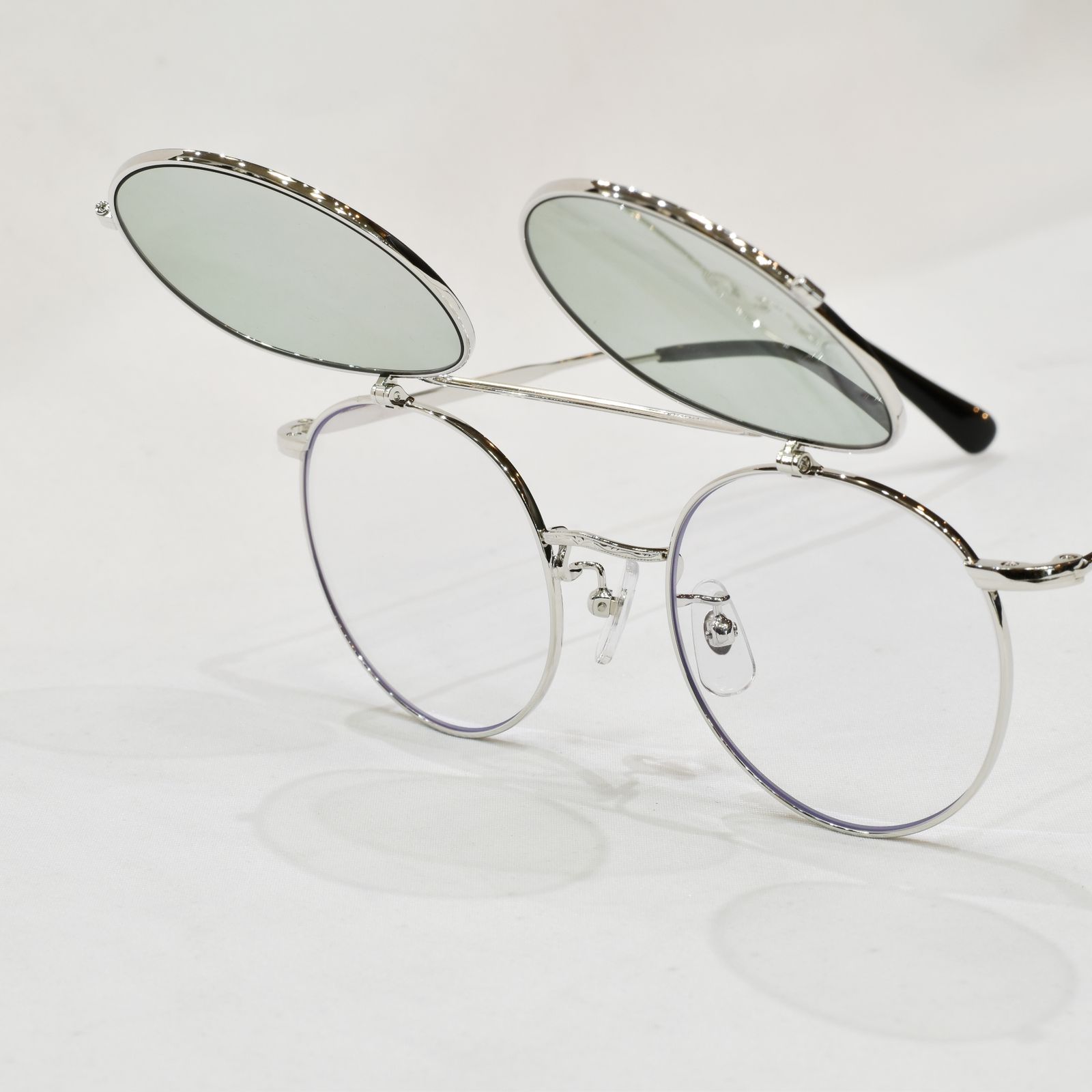 FLIP UP TYPE CIRCLE METAL GLASSES (SILVER.GREEN) / フリップアップタイプ サークルメタル グラシズ