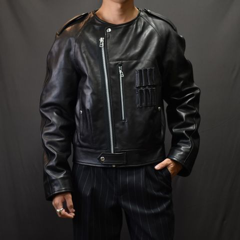 Leather Flight Jacket （BLACK） ノーカラー フライトジャケット