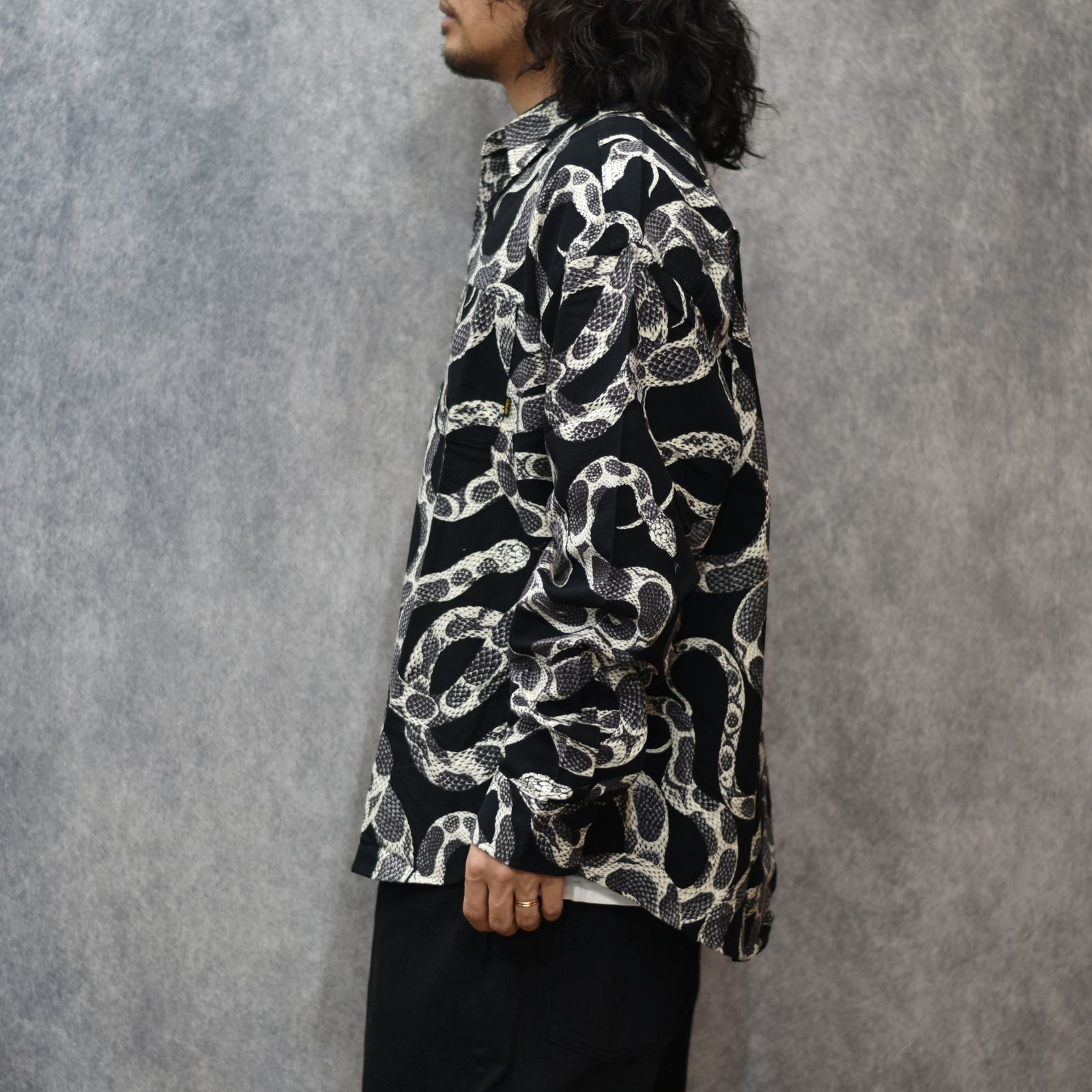 PRINT NEL L/S SH <SNAKE PATTERN> (BLACK)|蛇柄 フランネル 長袖シャツ|CL-25AW003SNK
