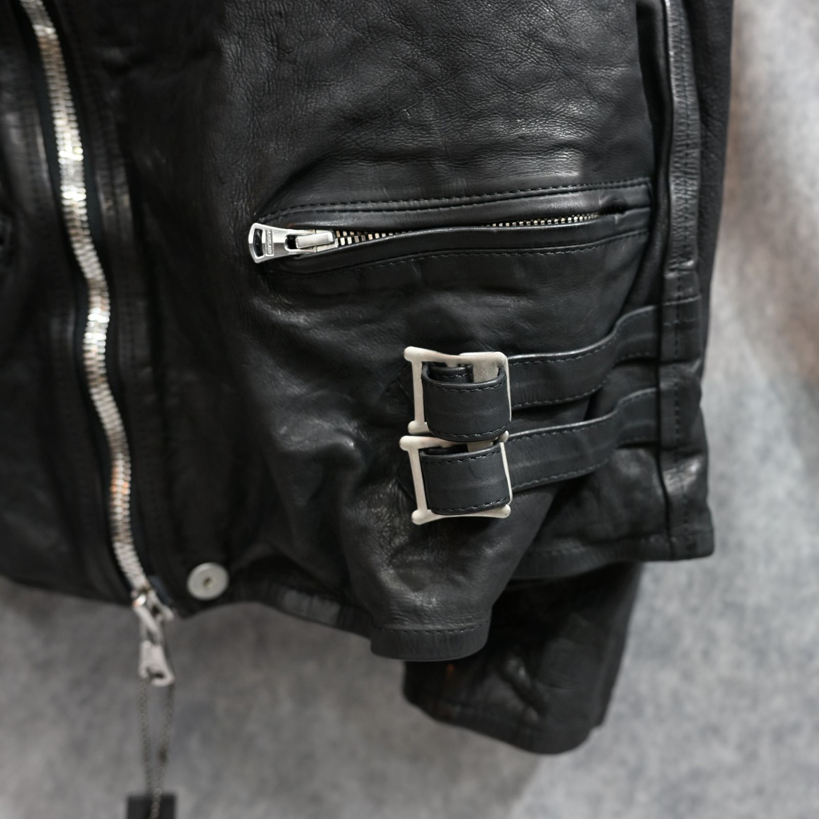 ジャパンカーフ タンニン鞣し 製品染め加工 ダブルライダース （BLACK /ブラック） 1927-01