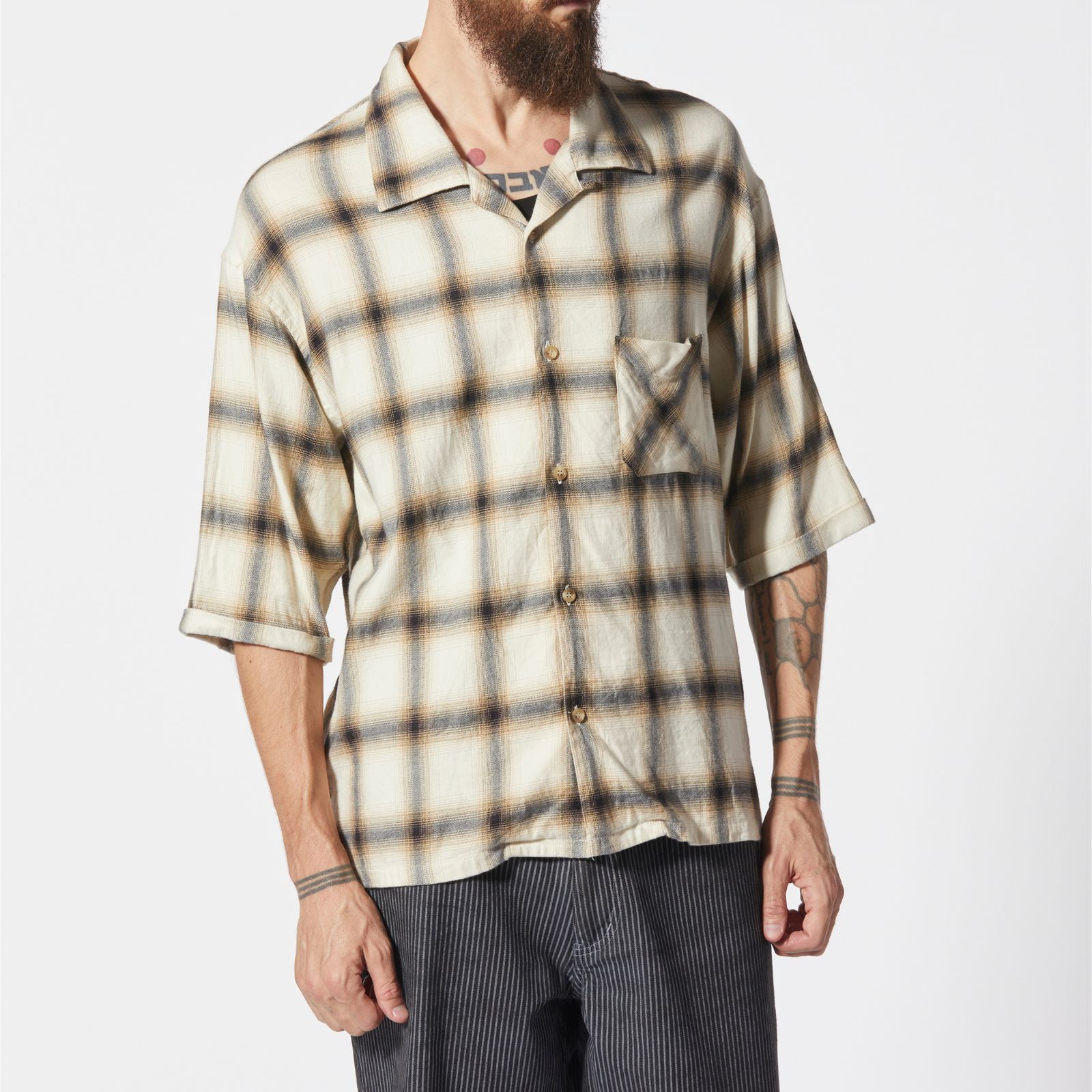 オンブレーチェック 半袖シャツ （BEIGE / ベージュ） 2154-01