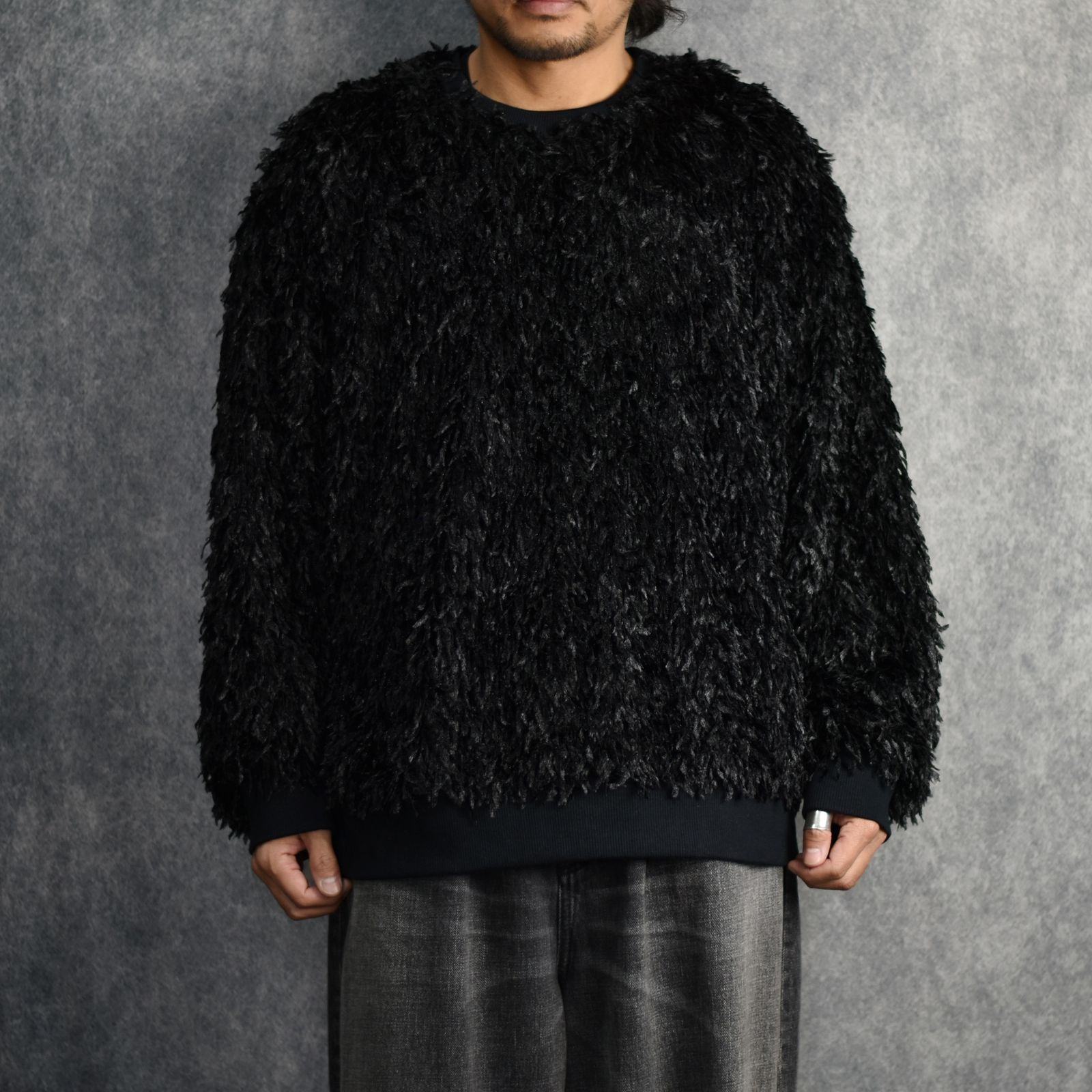 FEATHER KNIT CREWNECK SWEATER (BK) / シャギーニット クルーネック スウェット