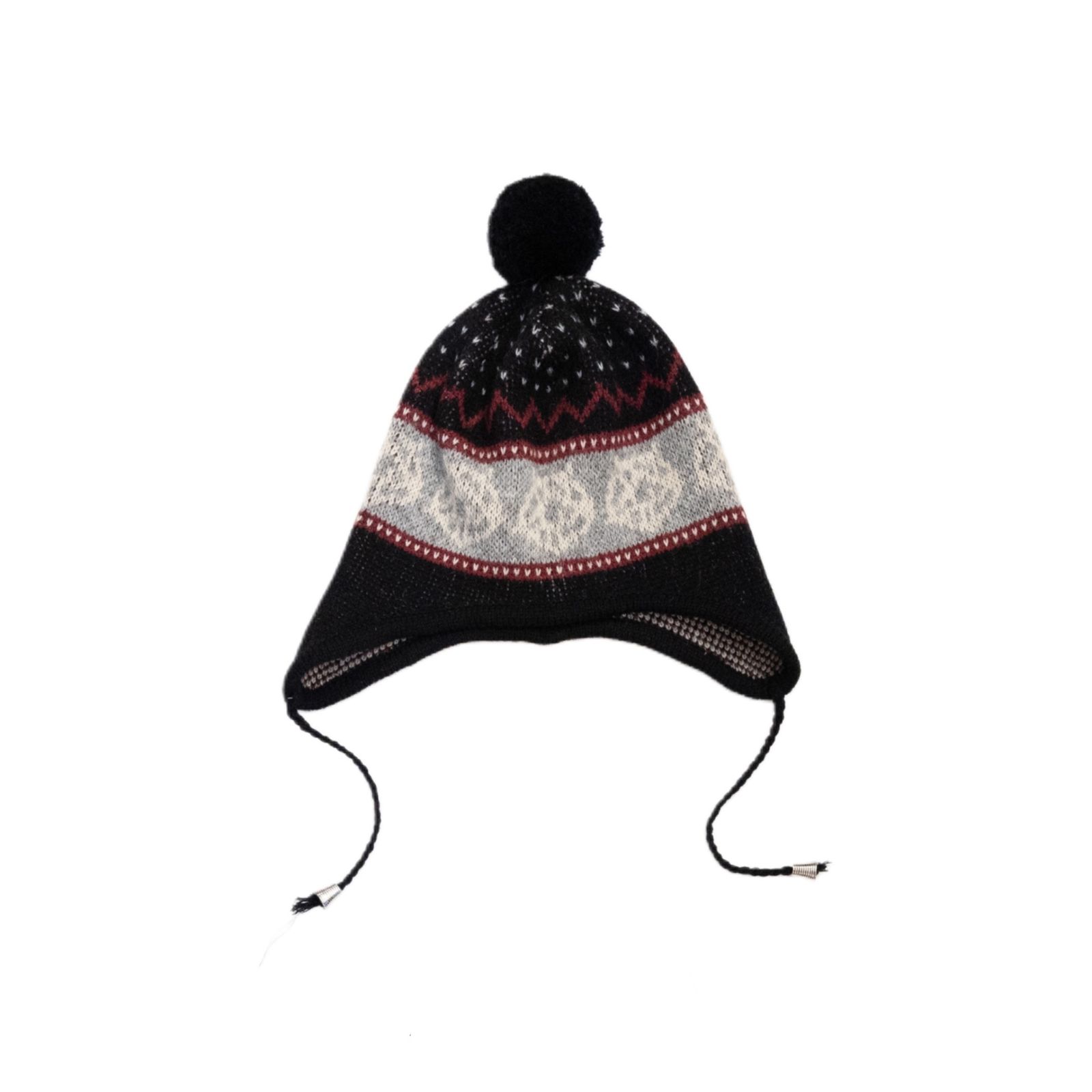 WOOL KNIT FLAP POMPOM BEANIE (BK)｜ポンポンニット帽｜PD25AAC09