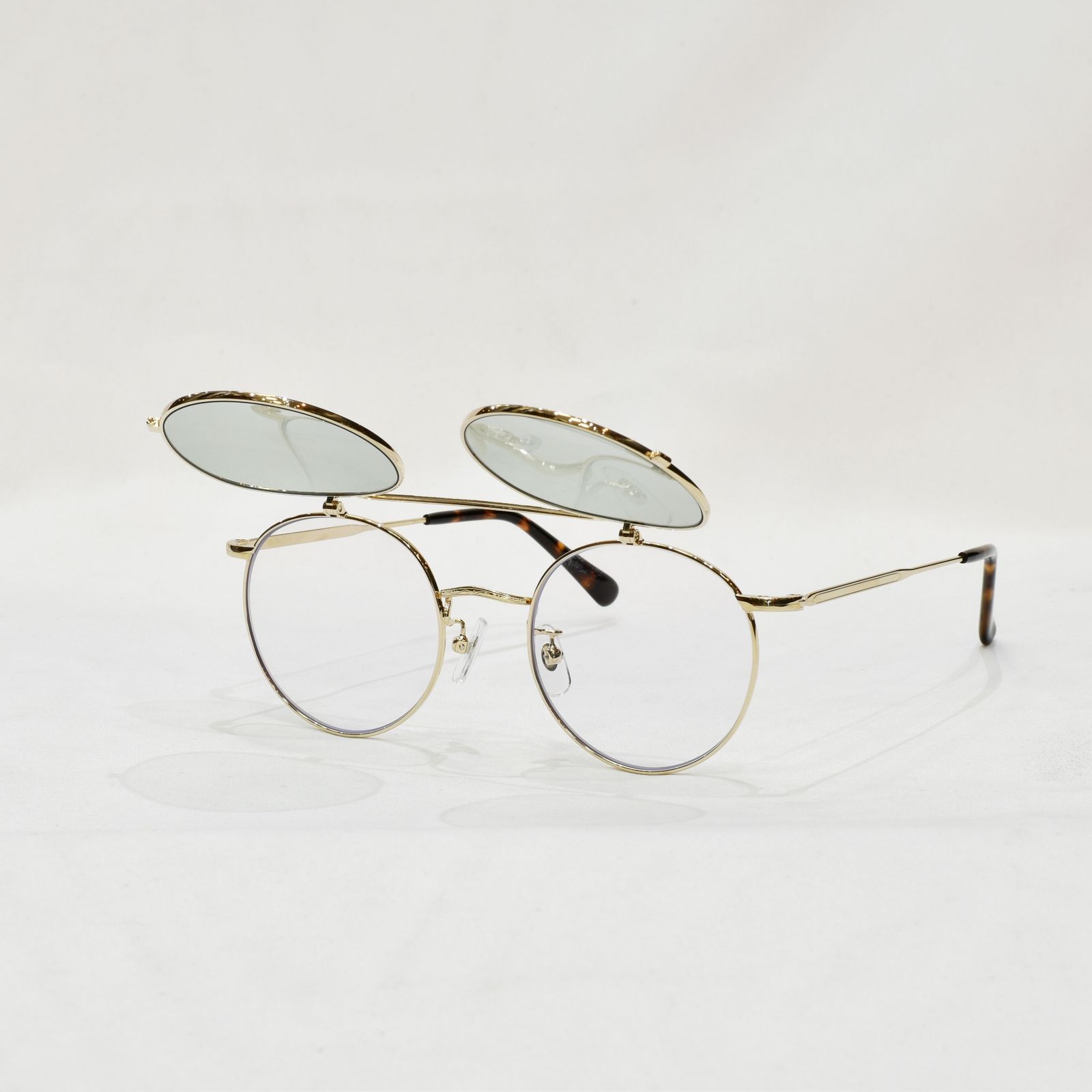FLIP UP TYPE CIRCLE METAL GLASSES (GOLD.GREEN) / フリップアップタイプ サークルメタル グラシズ