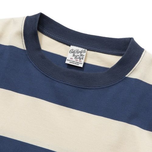 DROP SHOULDER WIDE PITCH L/S T‐SHIRT (WHITE/BLUE)