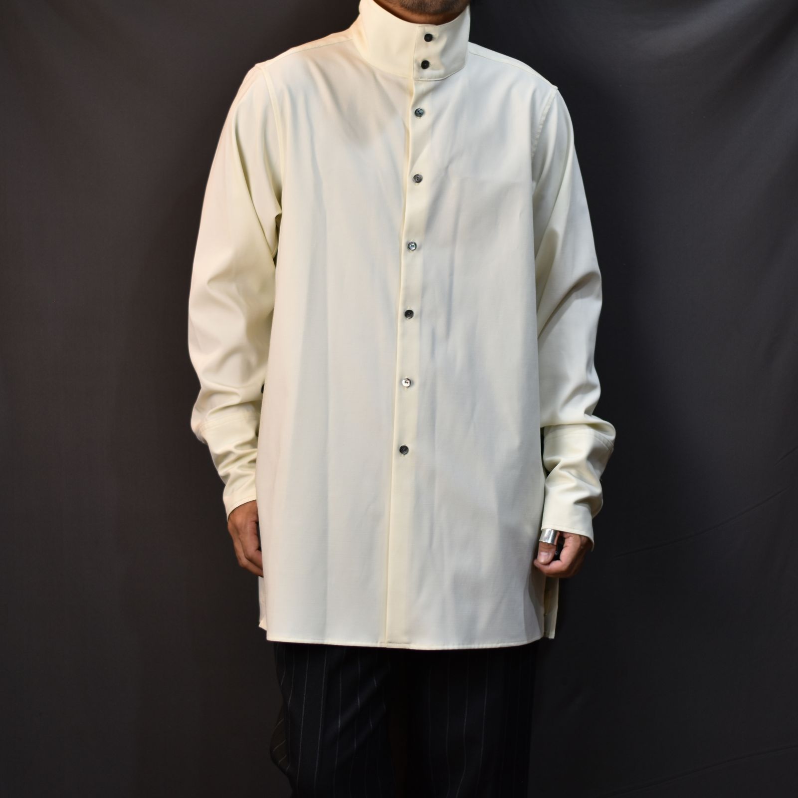 prasthana - stand neck crevice shirt (WHITE) / スタンドネック