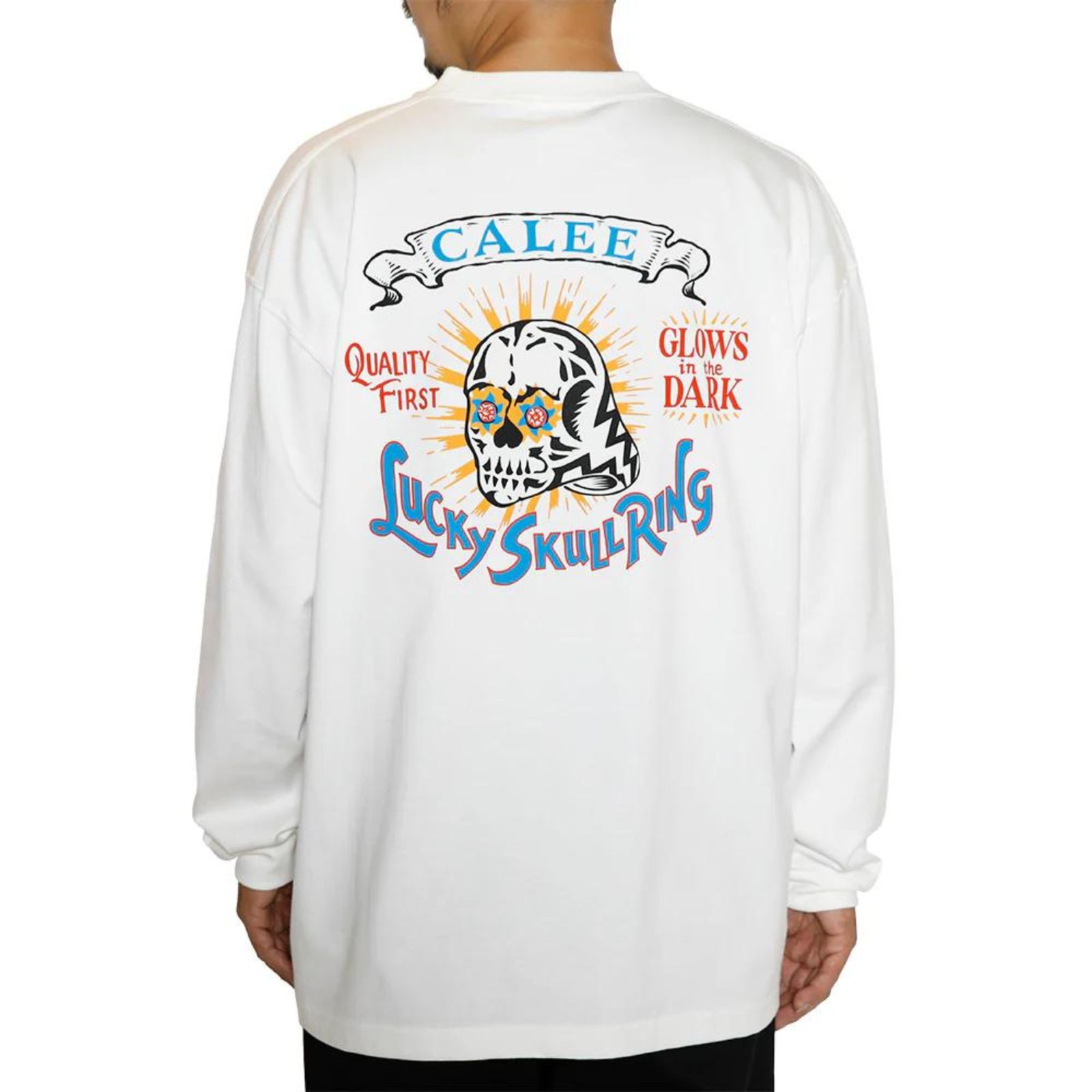 LUCKY SKULL RING LOGO DROP SHOULDER L/S TEE (WHITE) / ラッキースカルリング ロゴ ドロップショルダー ロンT