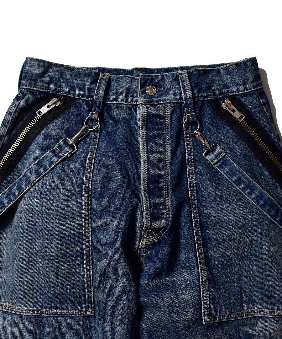 MINEDENIM - ×KIDILL WIDE ZIP & STRAPS DENIM PANTS-DISTRESSED
