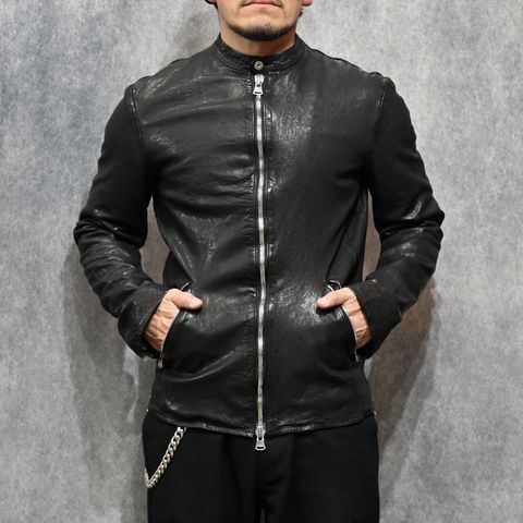 ジャパンカーフ タンニン鞣し 製品洗い加工 シングルライダース （BLACK / ブラック） 1927-05