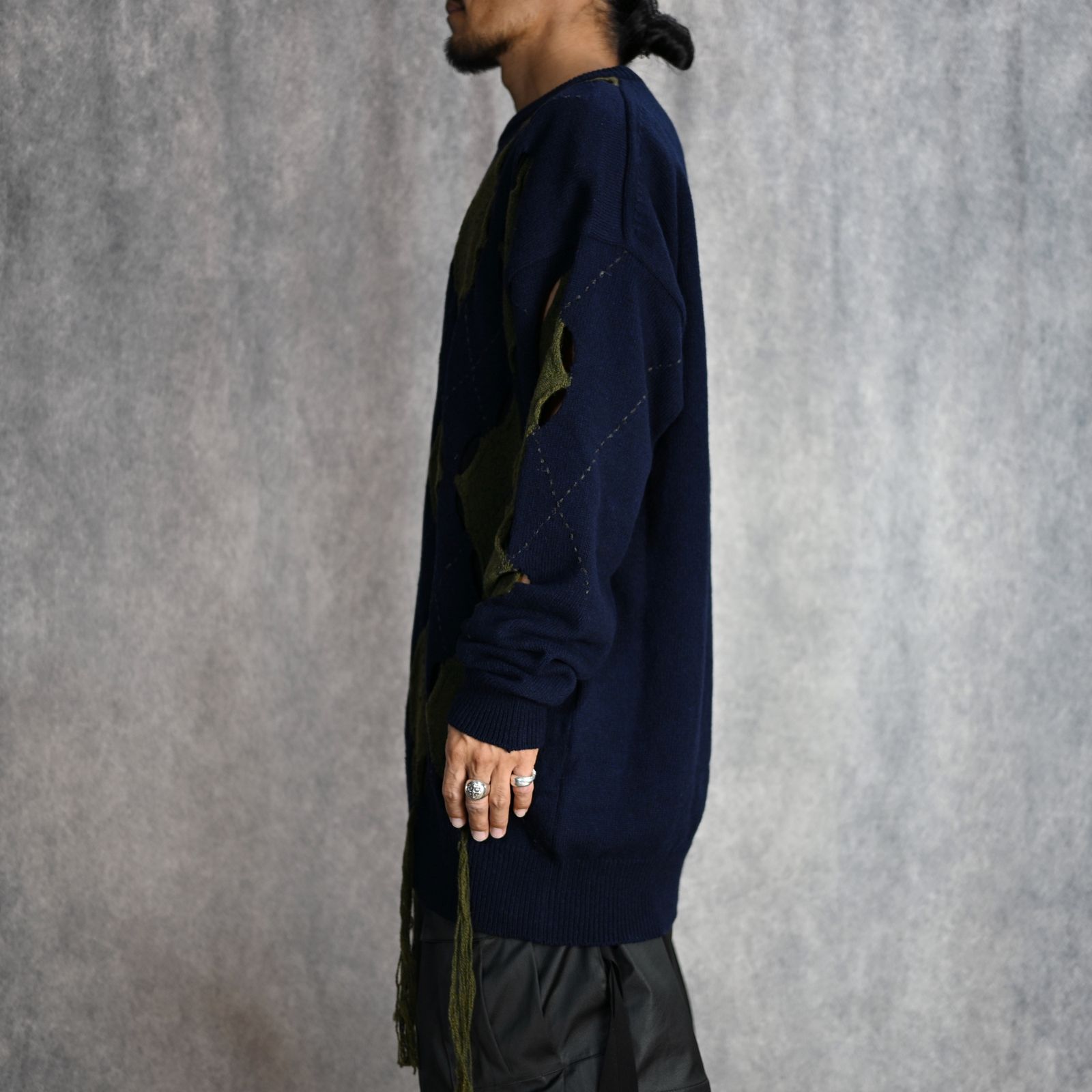 JERSEY X ARGYLE BIG PULOVER （NAVY） /  アーガイル柄 ビッグ プルオーバーニット （ネイビー）