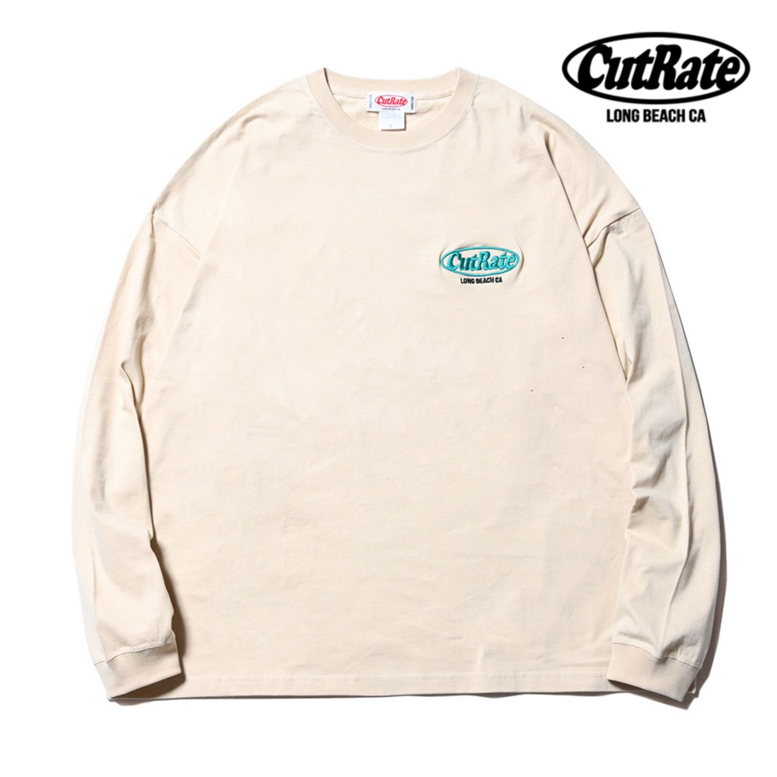 CUTRATE LOGO EMBROIDERY DROPSHOULDER L/S T-SHIRT (SAND BEIGE) / ロゴ刺繍 ドロップショルダー ロンT