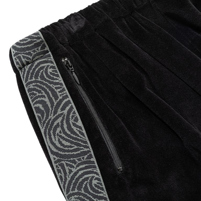 CALEE - VELOUR TRACK PANTS ＜SPIRAL JACQUARD PATTERN＞ (BLACK 