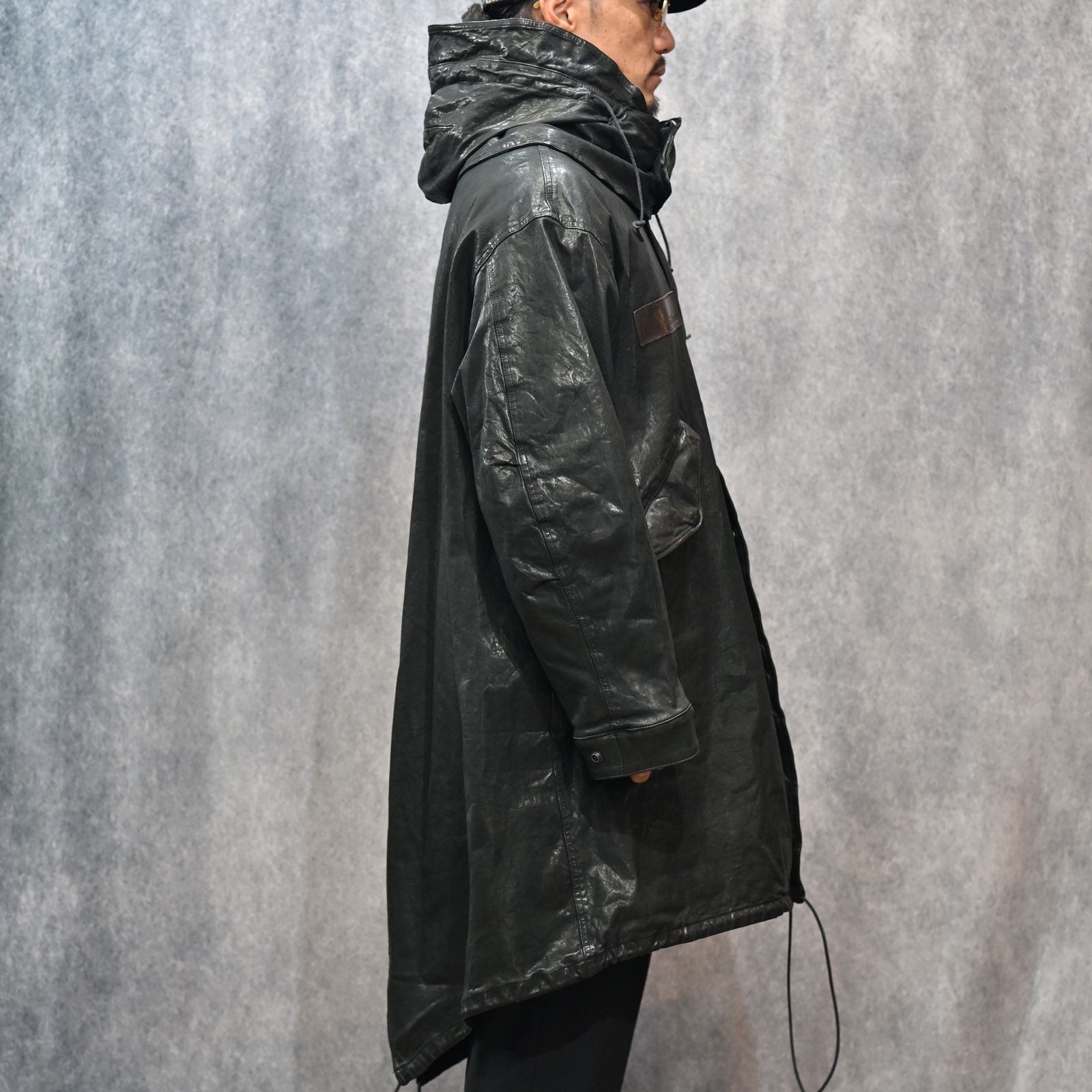 JAPANステア ミモザ鞣し製品染め モッズコート （BLACK）｜2176-01