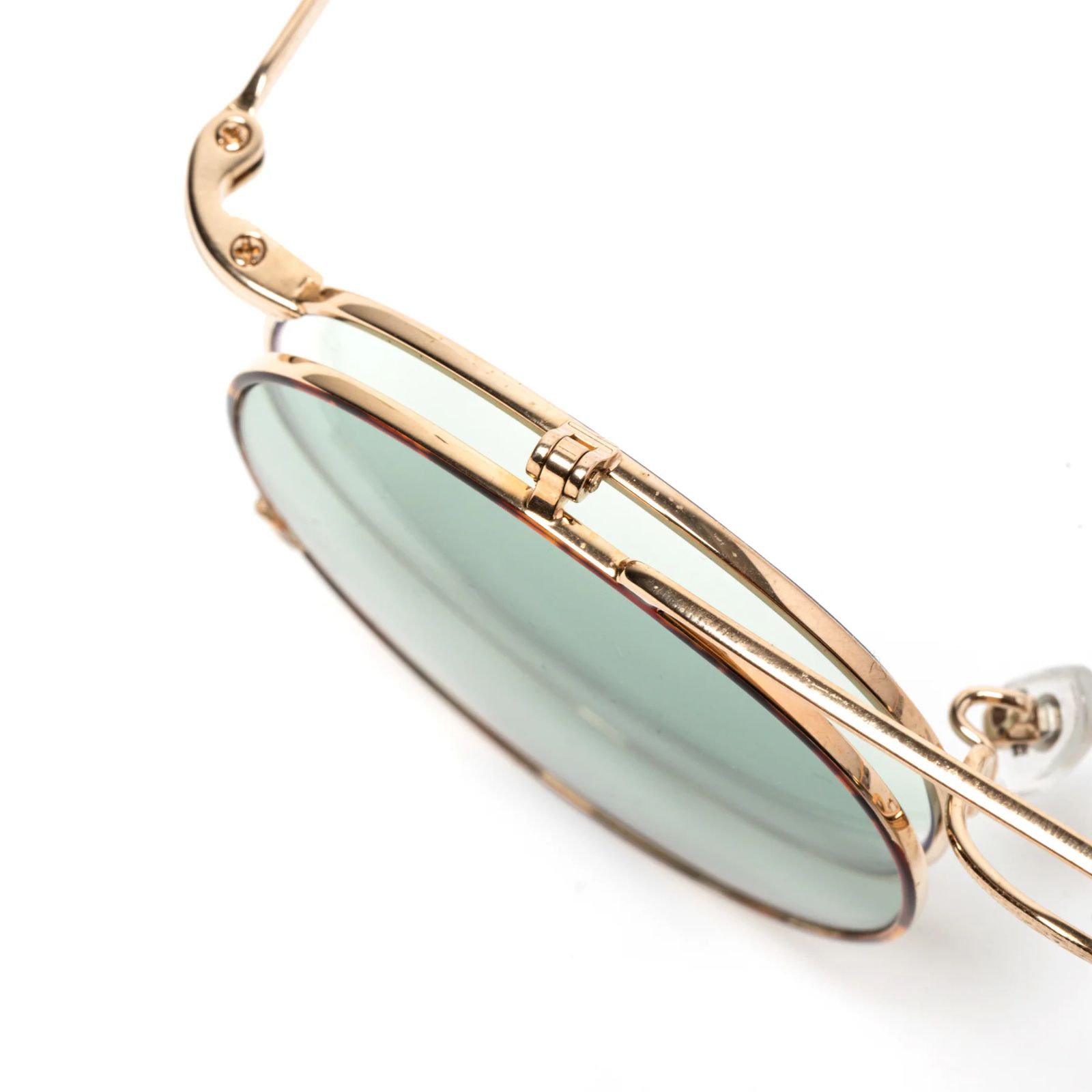 FLIP UP TYPE CIRCLE METAL GLASSES (GOLD/GREEN) / フリップアップタイプ サークルメタル サングラス