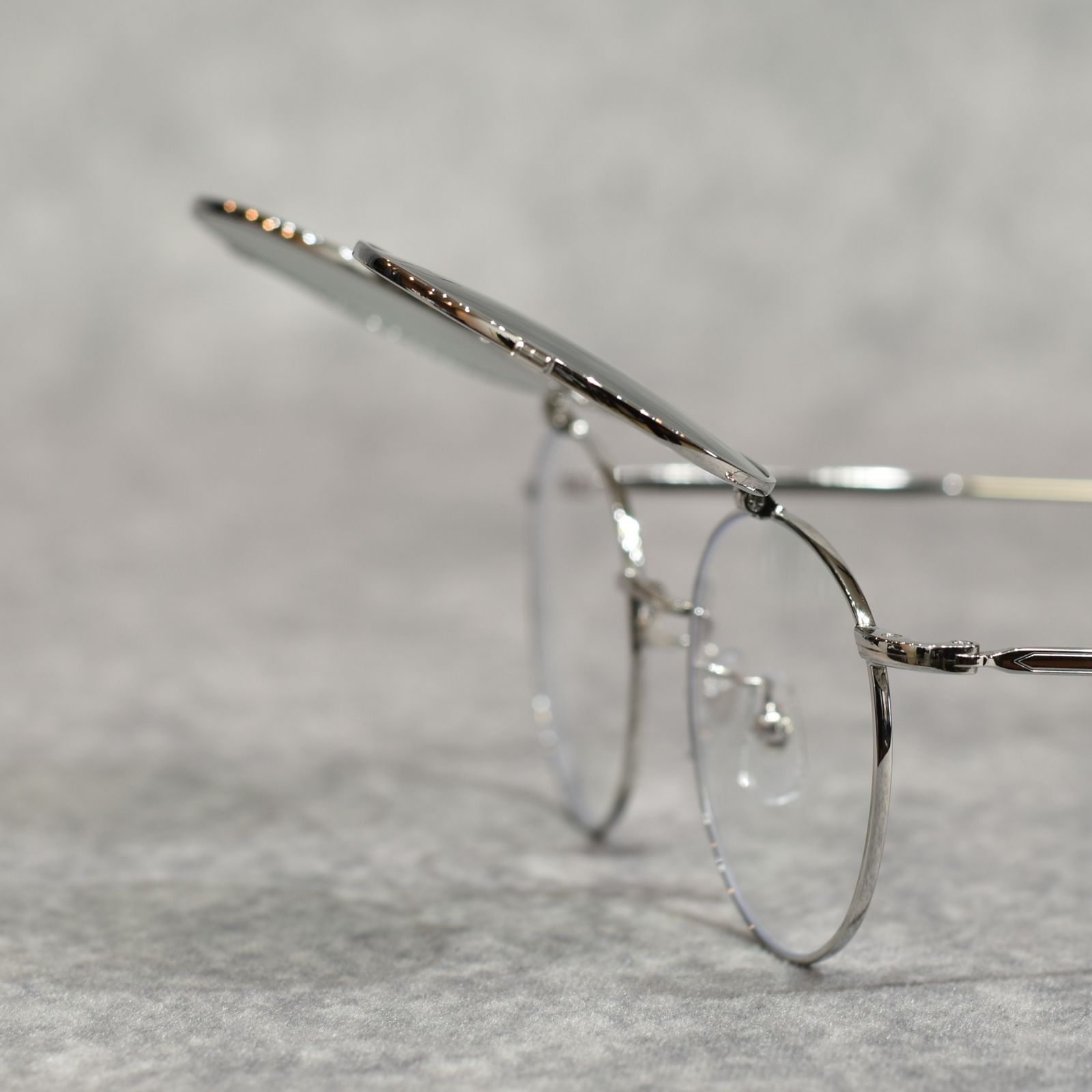 FLIP UP TYPE CIRCLE METAL GLASSES ＜EXCLUSIVE＞ (SILVER / GREEN)｜フリップアップタイプ サークルメタル サングラス｜CL-26SS001G EX