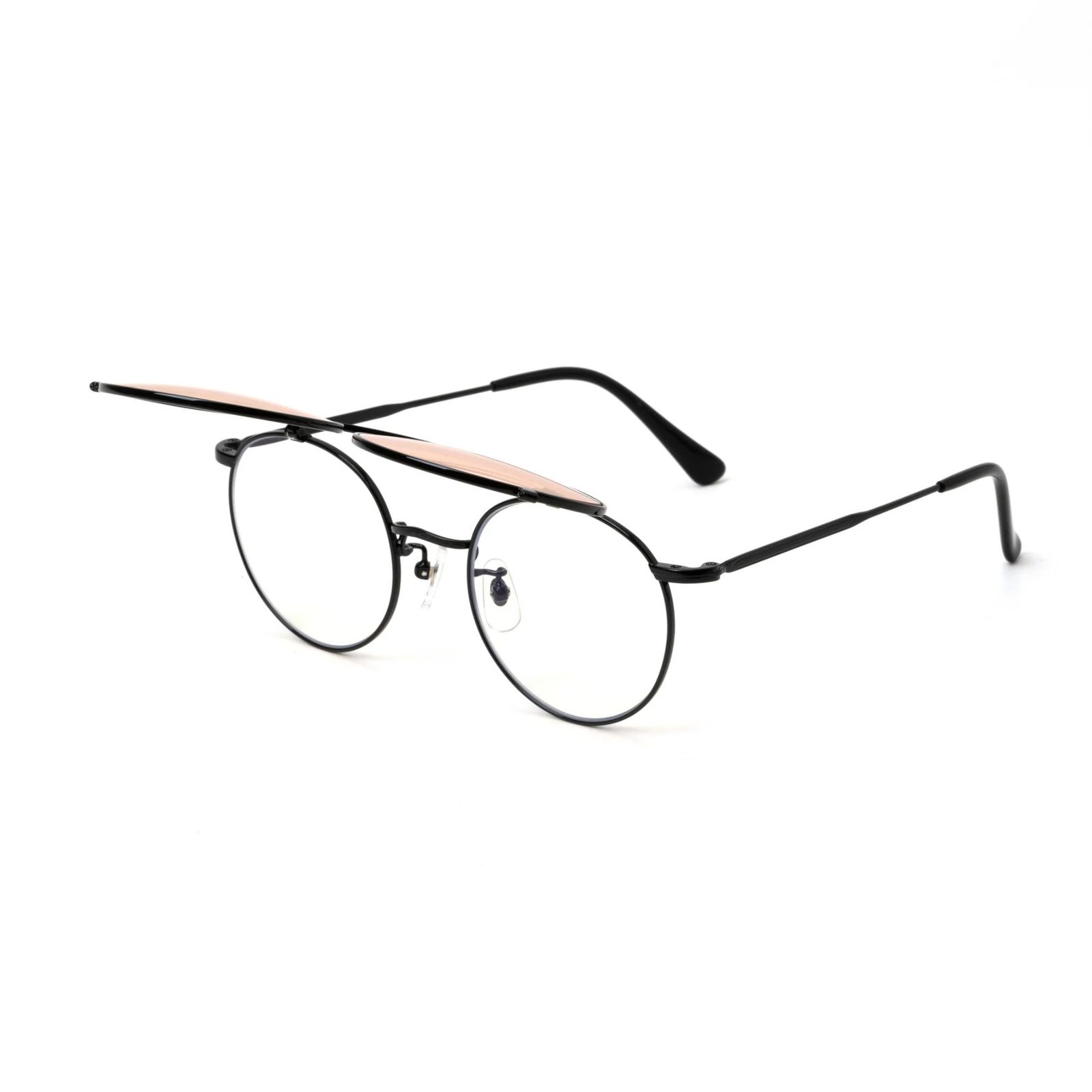 FLIP UP TYPE CIRCLE METAL GLASSES (BLACK/BROWN) / フリップアップタイプ サークルメタル サングラス