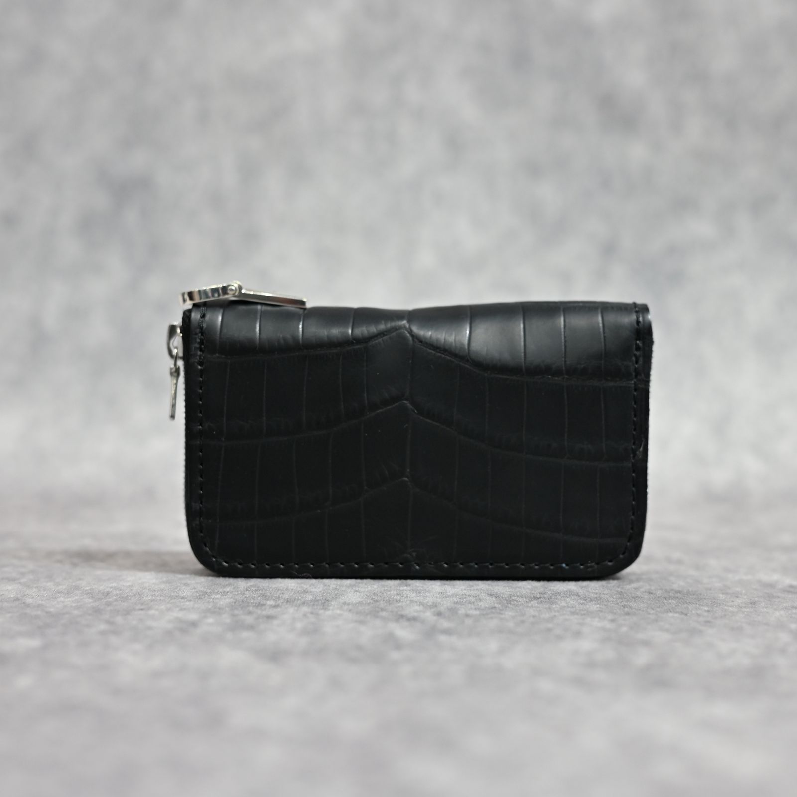 オイルクロコ+イタリアンバケッタ ミニラウンド財布 （BLACK / ブラック） 383-05