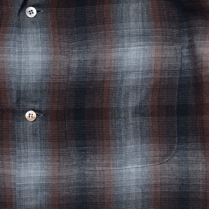 T.Rayon Ombre Open Collar Shirt （BRT / ブラウン）｜オンブレーチェックシャツ｜MDFBF09501