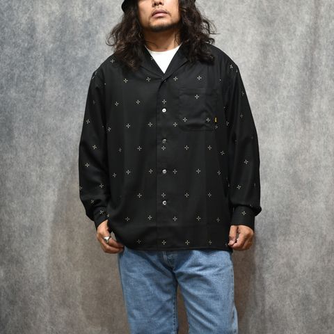 CROSS PATTERN SH (BLACK)｜クロス柄 オープンカラー 長袖シャツ｜CL-26AWCRS003