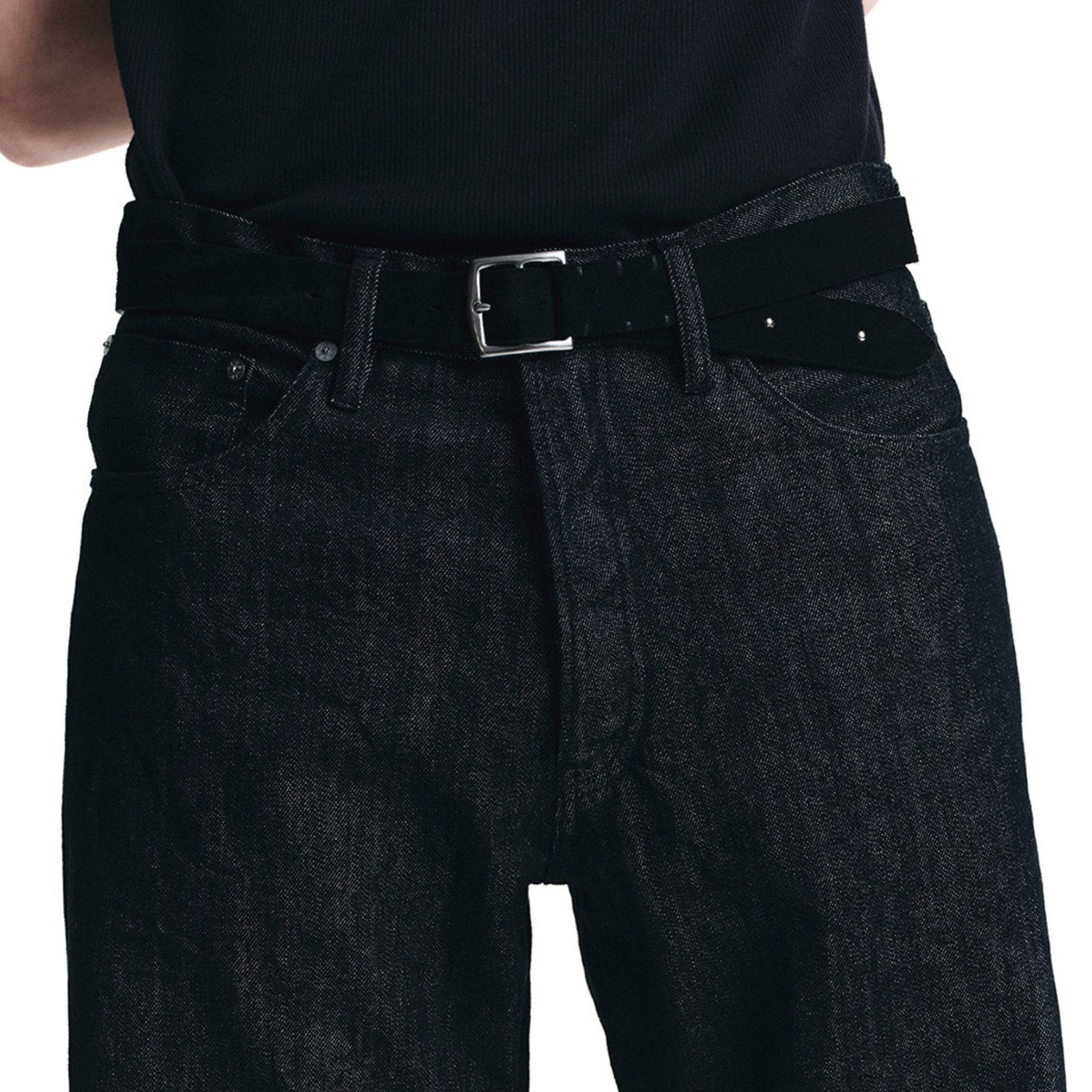 Thick Velour Blade-tip Studs Belt （BLK）｜ベロア 剣先スタッズ ベルト｜MDLBT001
