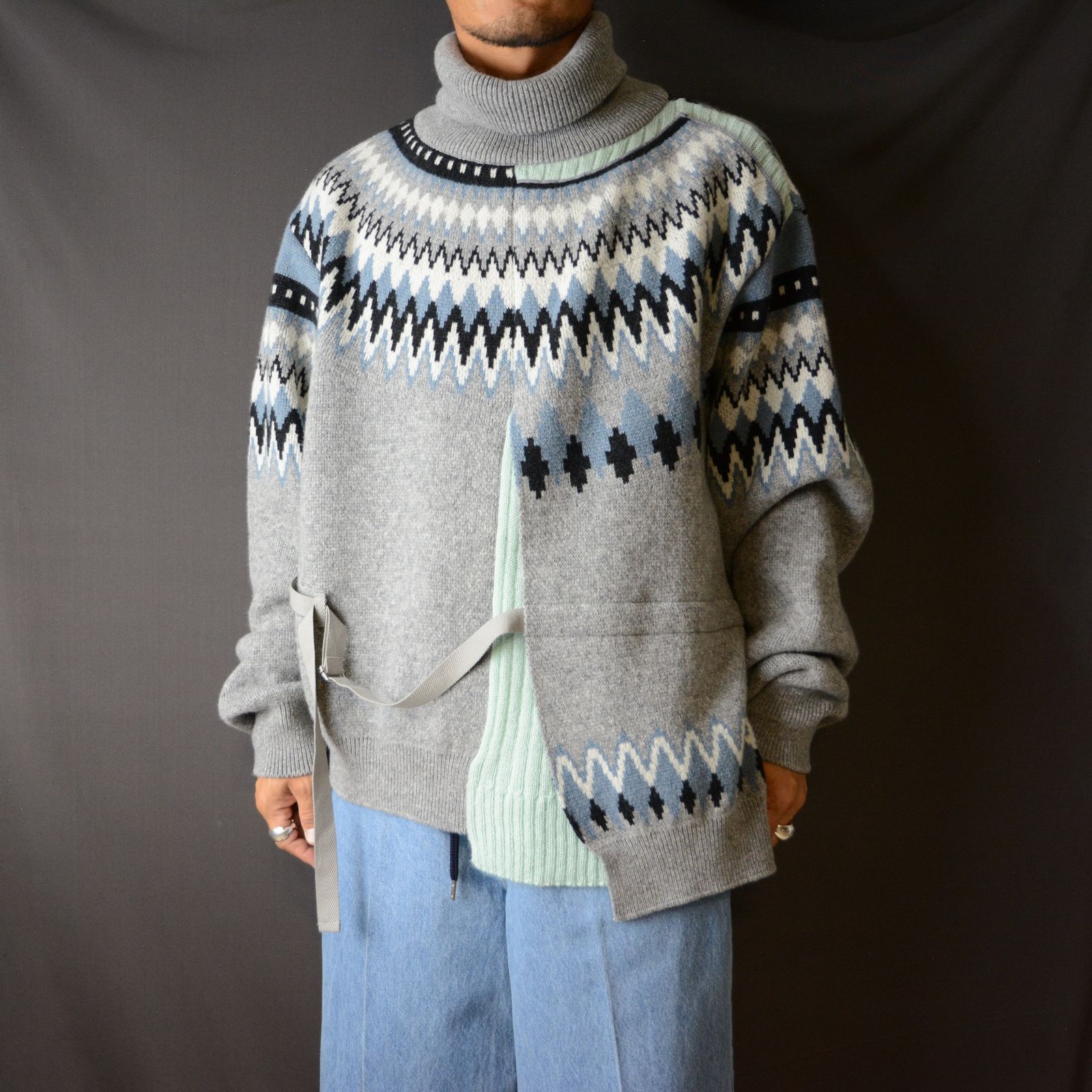 FACETASM - DECONSTRUCTED NORDIC KNIT （GRAY × BLUE 