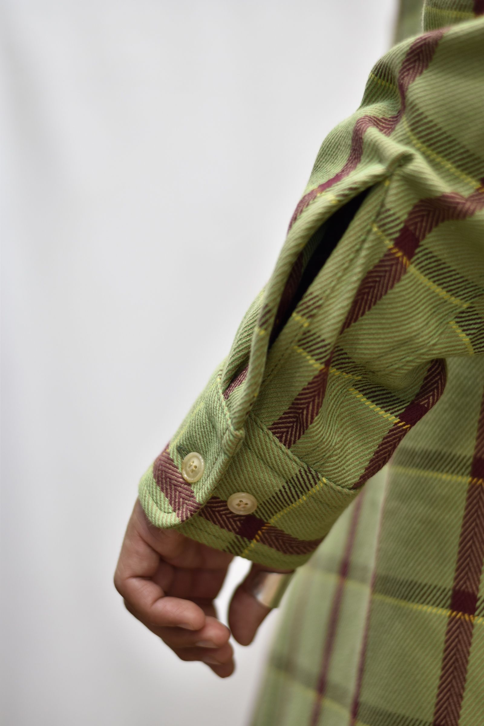 6/6 TWILL L/S CHECK SHIRT (TEA GREEN)